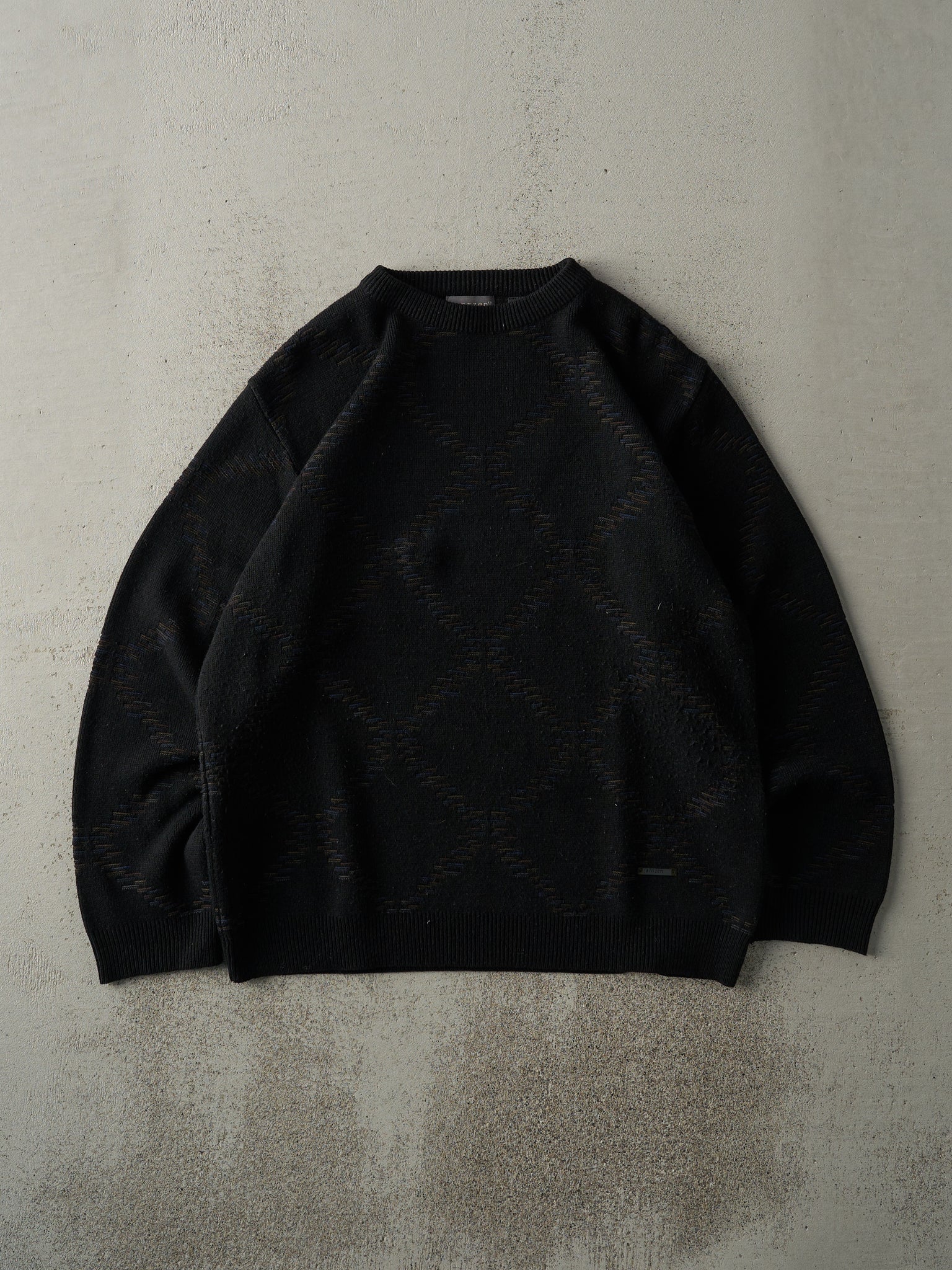 Vintage 80s Black Patterned Knit Pullover (M)