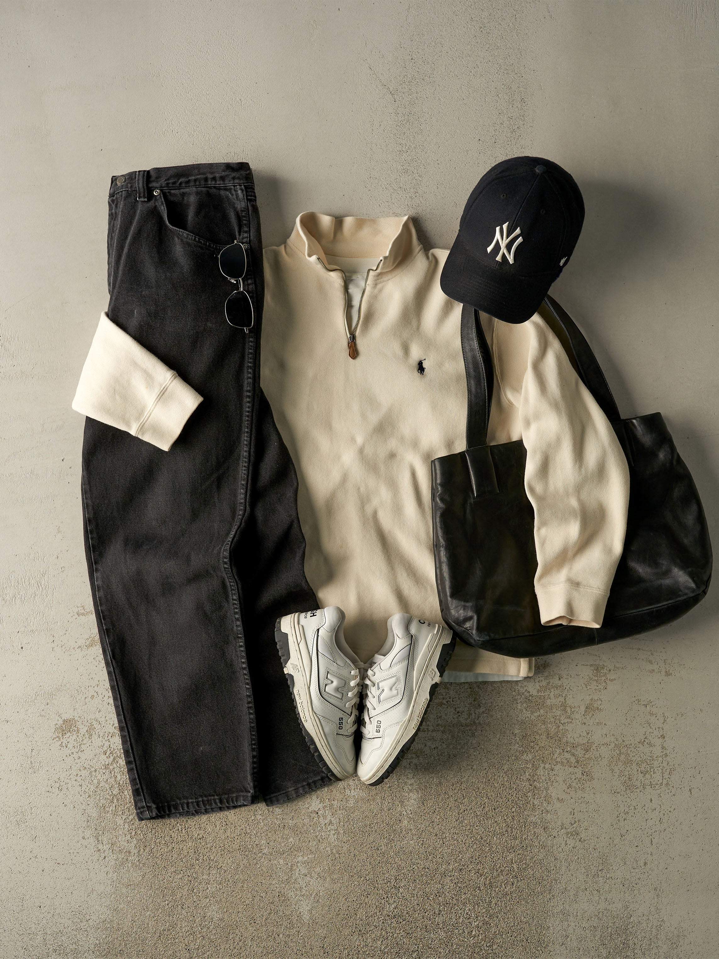 Vintage 90s Beige Polo Ralph Lauren Embroidered Quarter Zip Sweater (L)