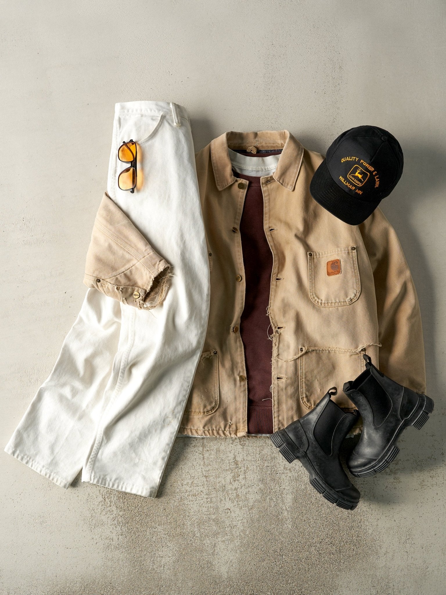 Vintage 90s Beige Carhartt Blanket Lined Chore Jacket (XXL)