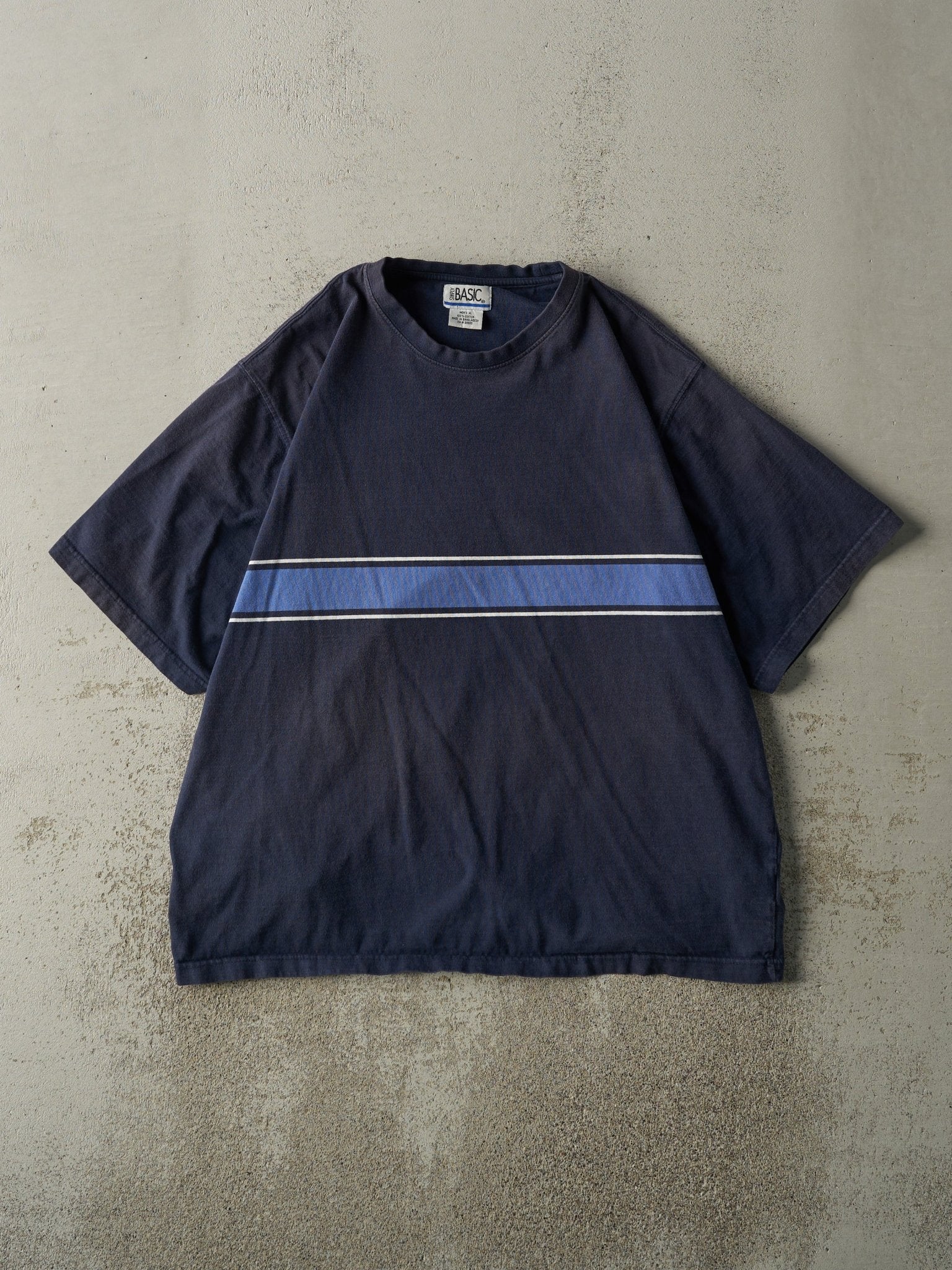 Vintage 90s Navy Blue Striped Tee (L)