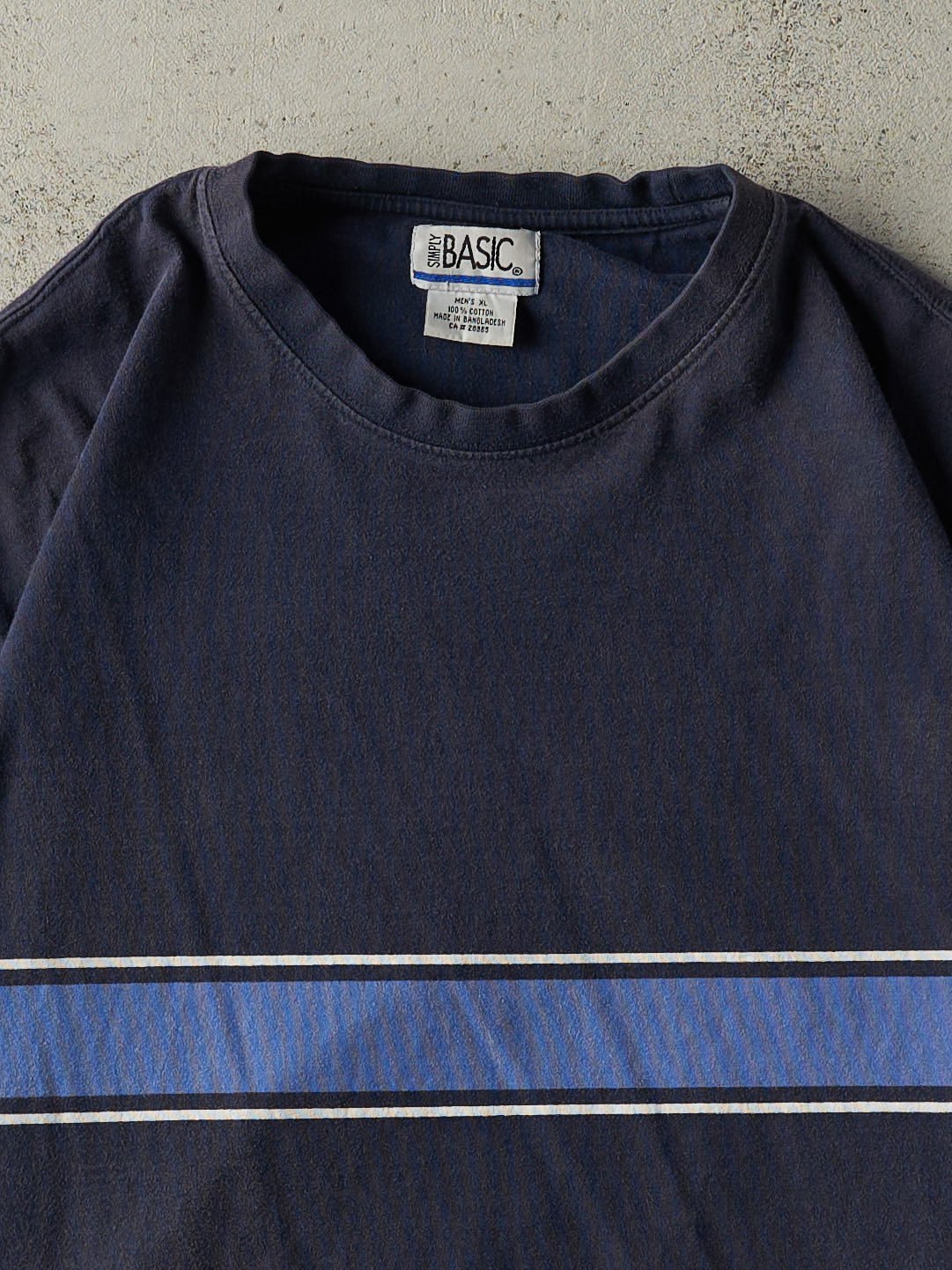 Vintage 90s Navy Blue Striped Tee (L)