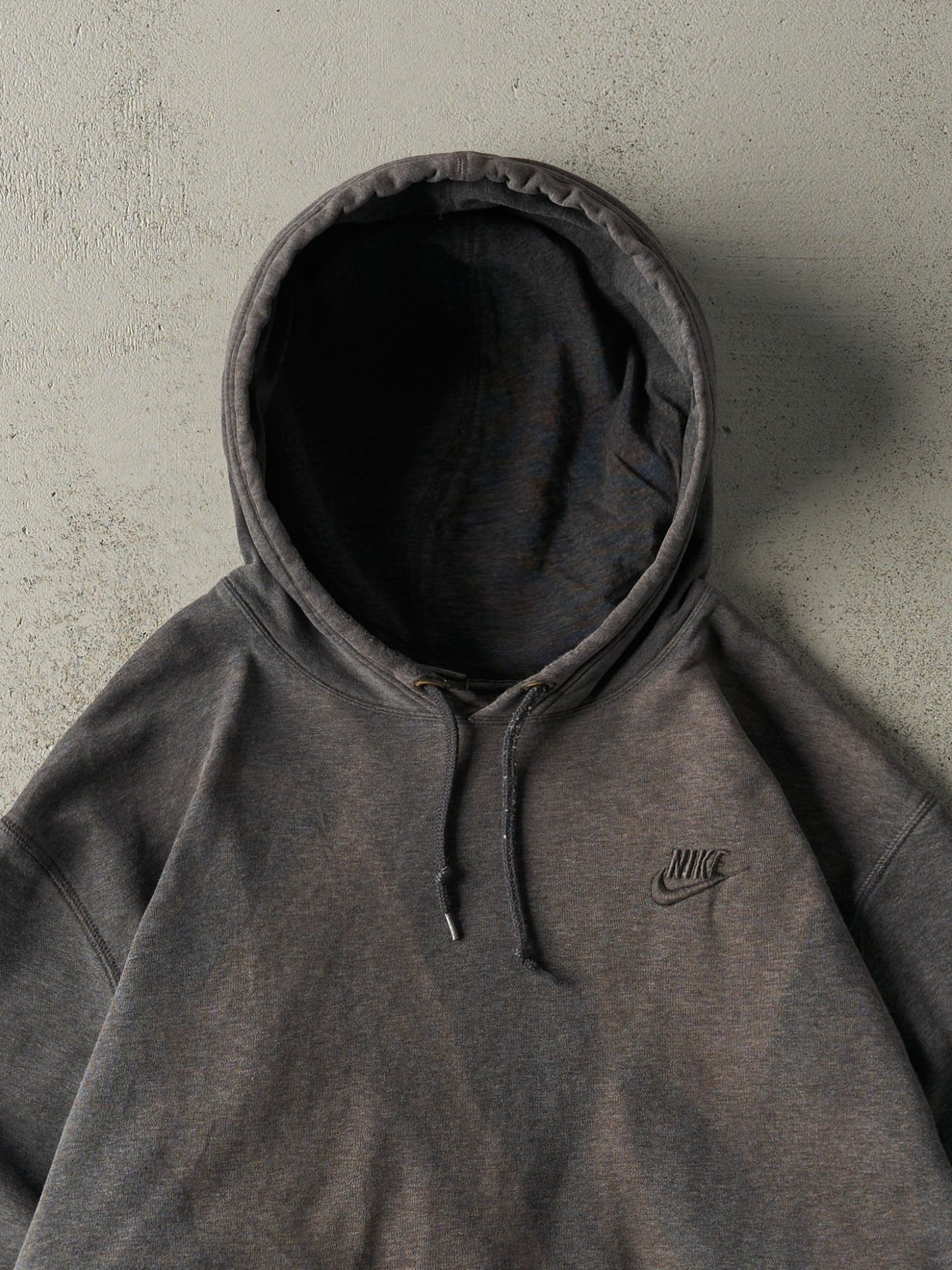 Vintage Y2K Sun Faded Charcoal Grey Embroidered Nike Hoodie (L/XL)