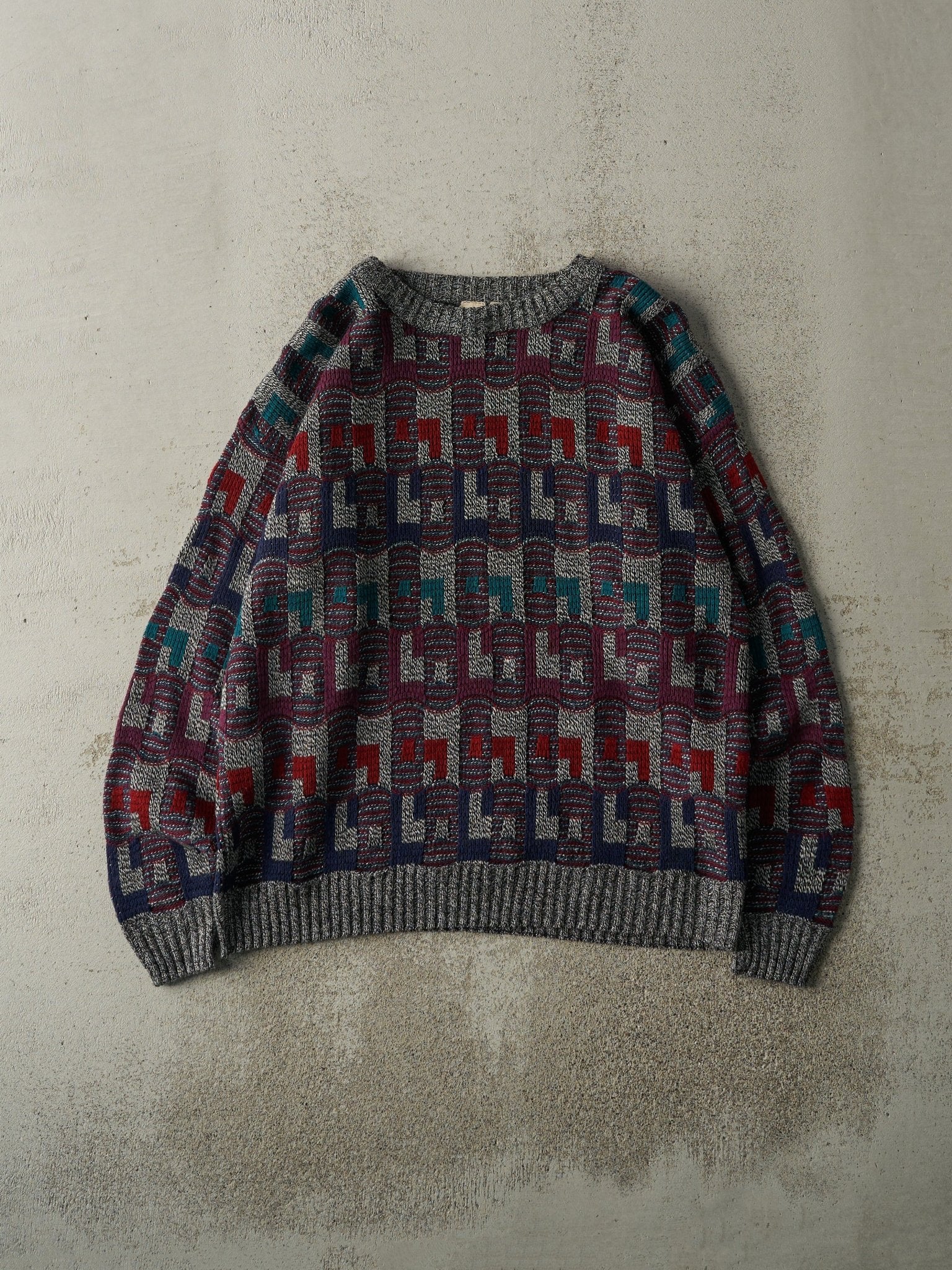 Vintage 90s Red, Purple, Blue & Grey Knit Pullover (M/L)