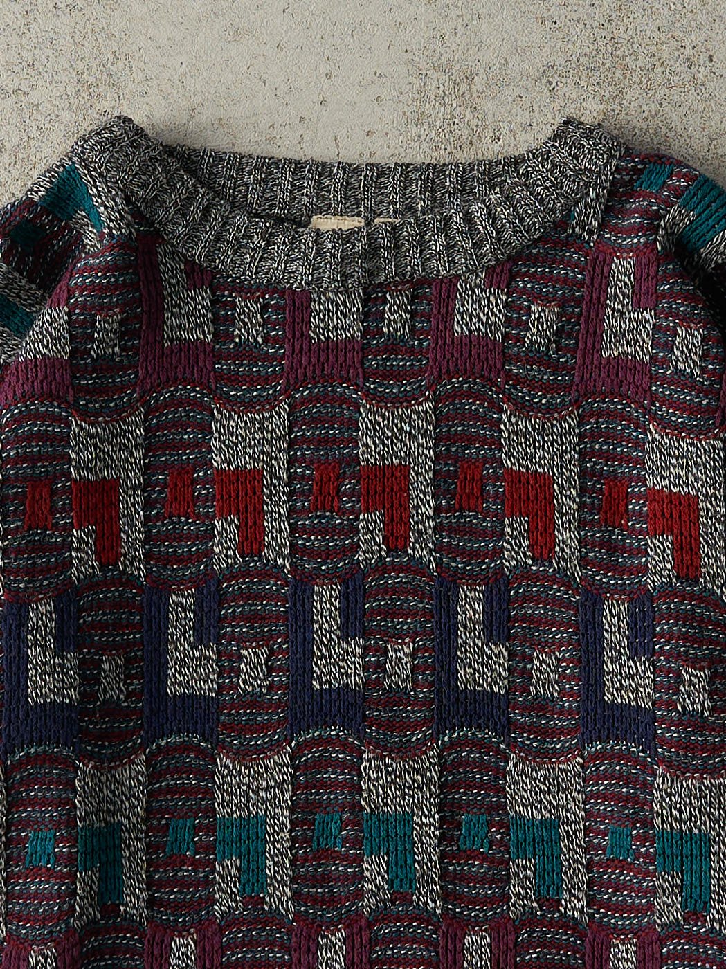 Vintage 90s Red, Purple, Blue & Grey Knit Pullover (M/L)