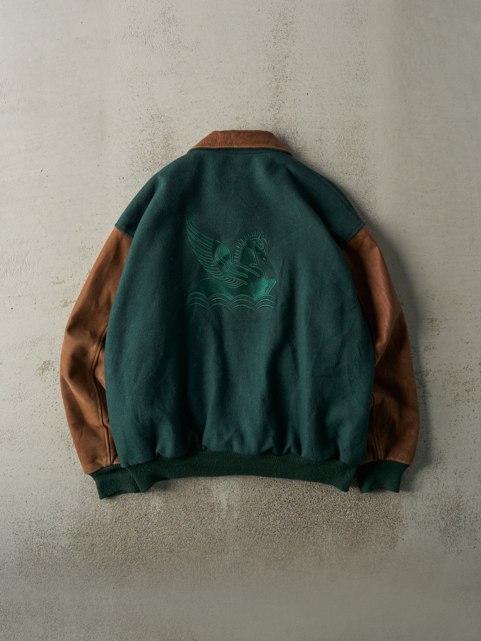 Vintage 90s Green & Brown Readers Digest Embroidered Varsity Jacket (XL)