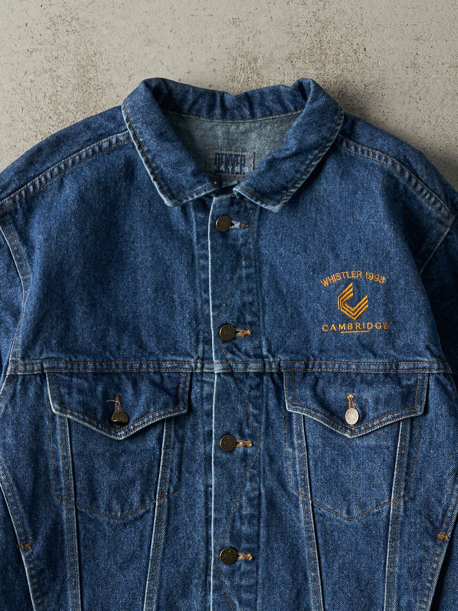 Vintage 98' Dark Wash Embroidered Whistler Cambridge Denim Jacket (L/XL)