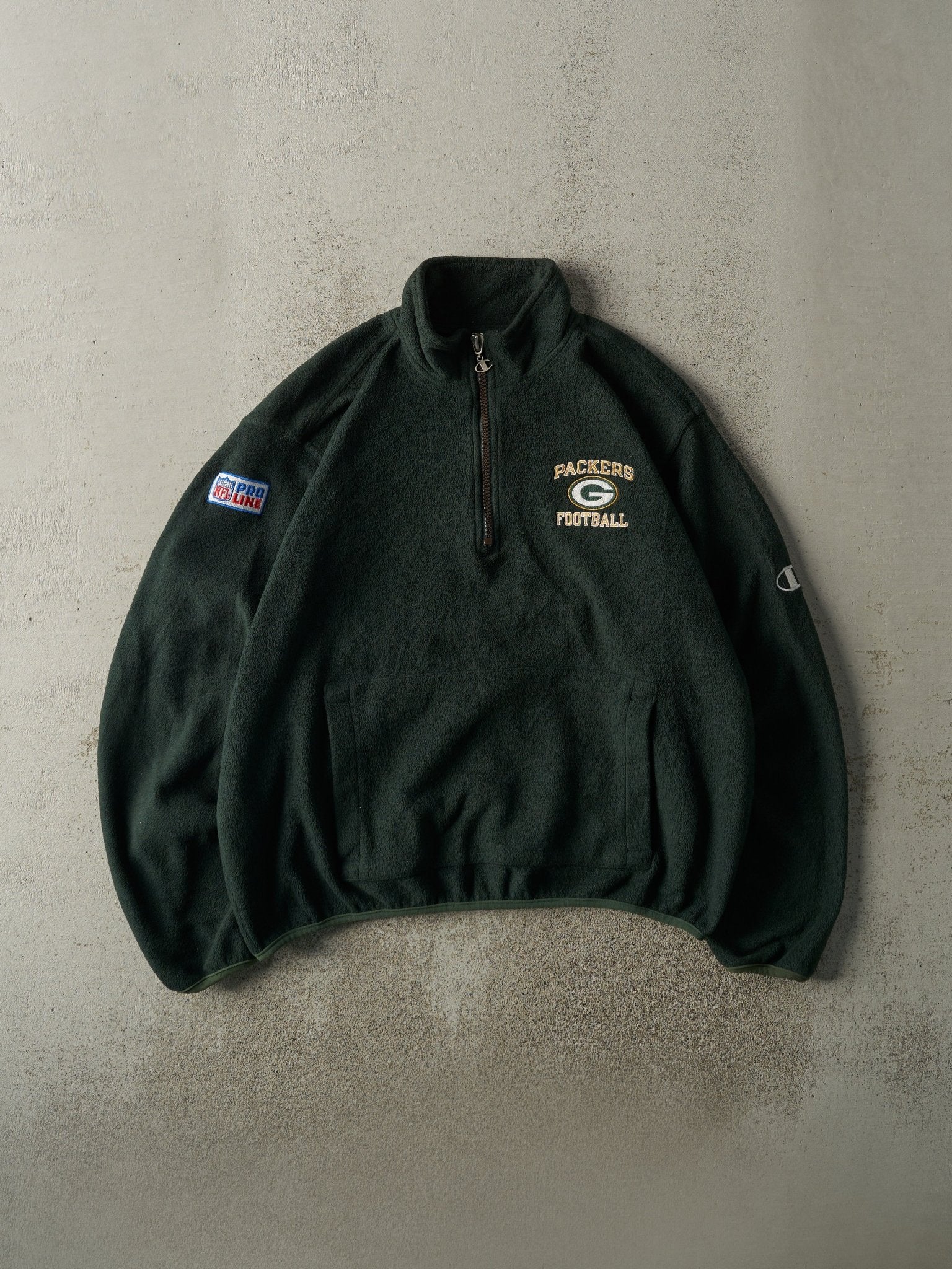 Vintage Y2K Green Embroidered Green Bay Packers Fleece Quarter Zip (XL)