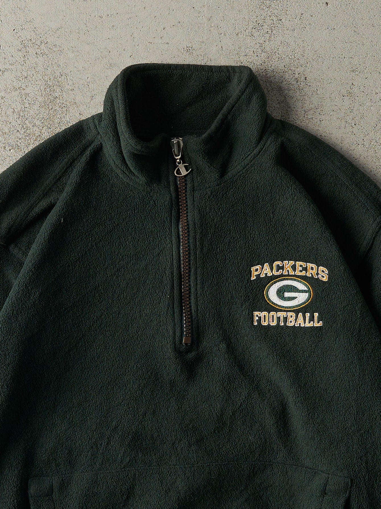 Vintage Y2K Green Embroidered Green Bay Packers Fleece Quarter Zip (XL)