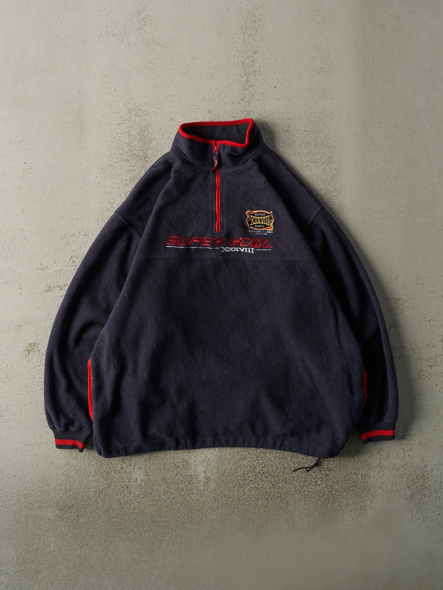 Vintage 04' Navy Blue Super Bowl XXXVIII Embroidered Fleece Quarter Zip (XL)