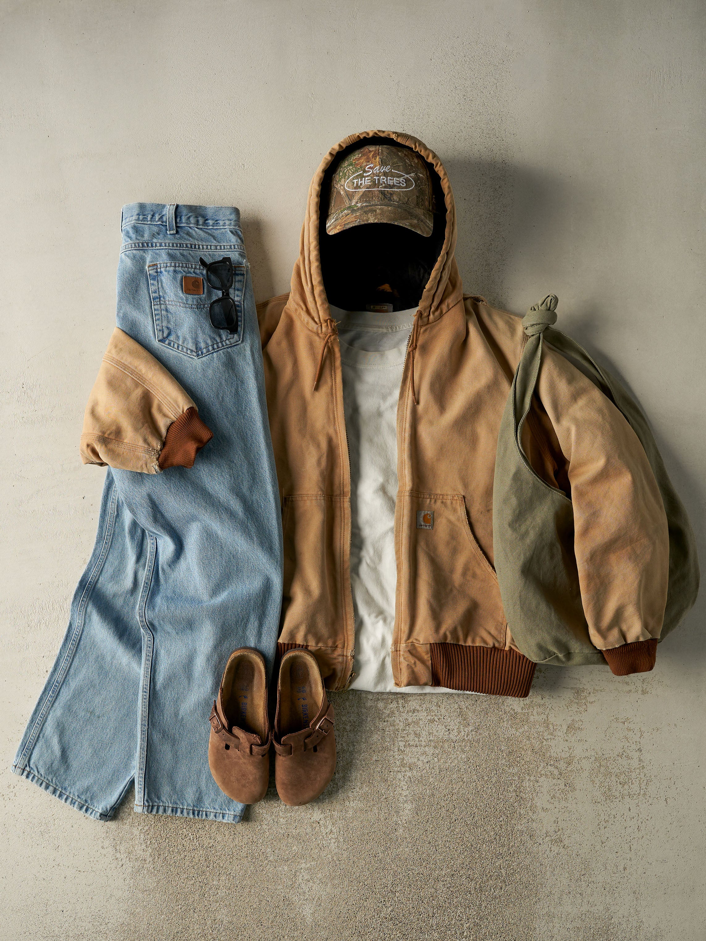 Vintage 90s Beige Carhartt Hooded Active Jacket (L/XL)