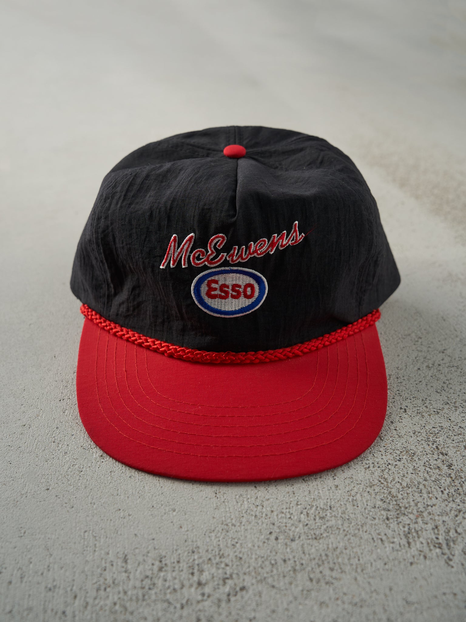 Vintage 90s Black & Red McEwens Esso Embroidered Snapback Hat