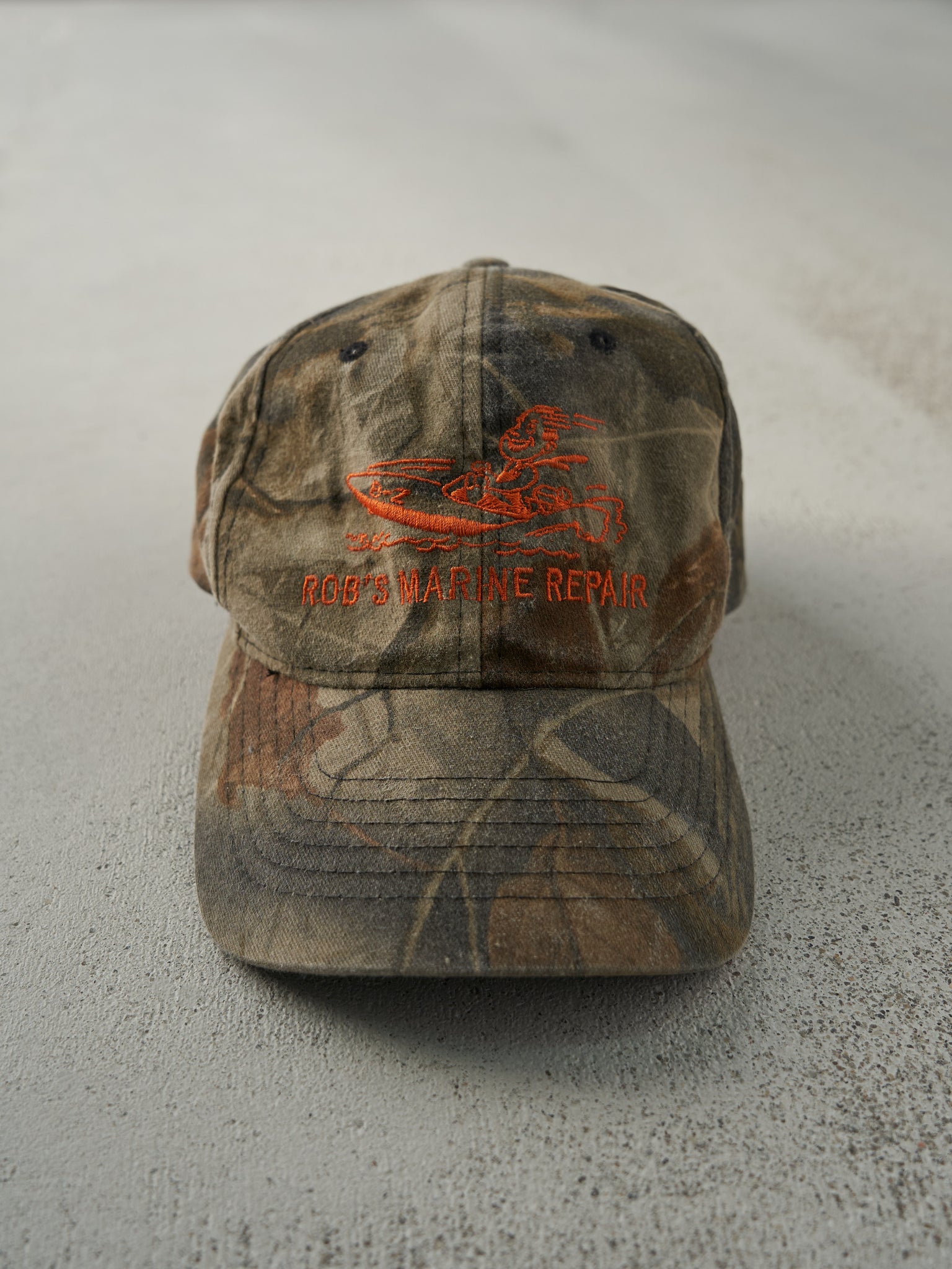 Vintage Y2K Camo Rob's Marine Repair Embroidered Realtree Camo Strap Back Hat