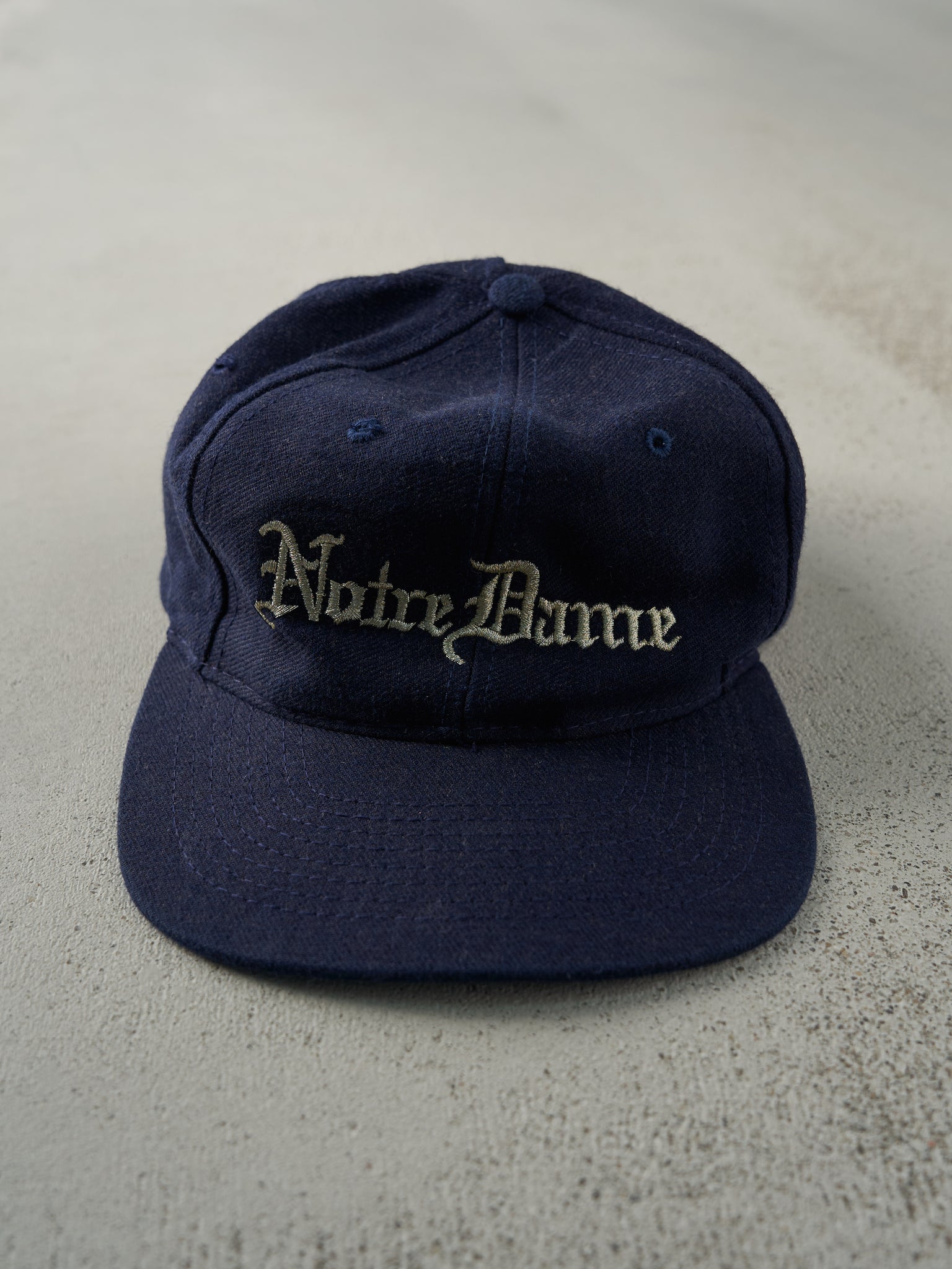 Vintage 90s Navy Blue Embroidered Notre Dame Reebok Snapback Hat