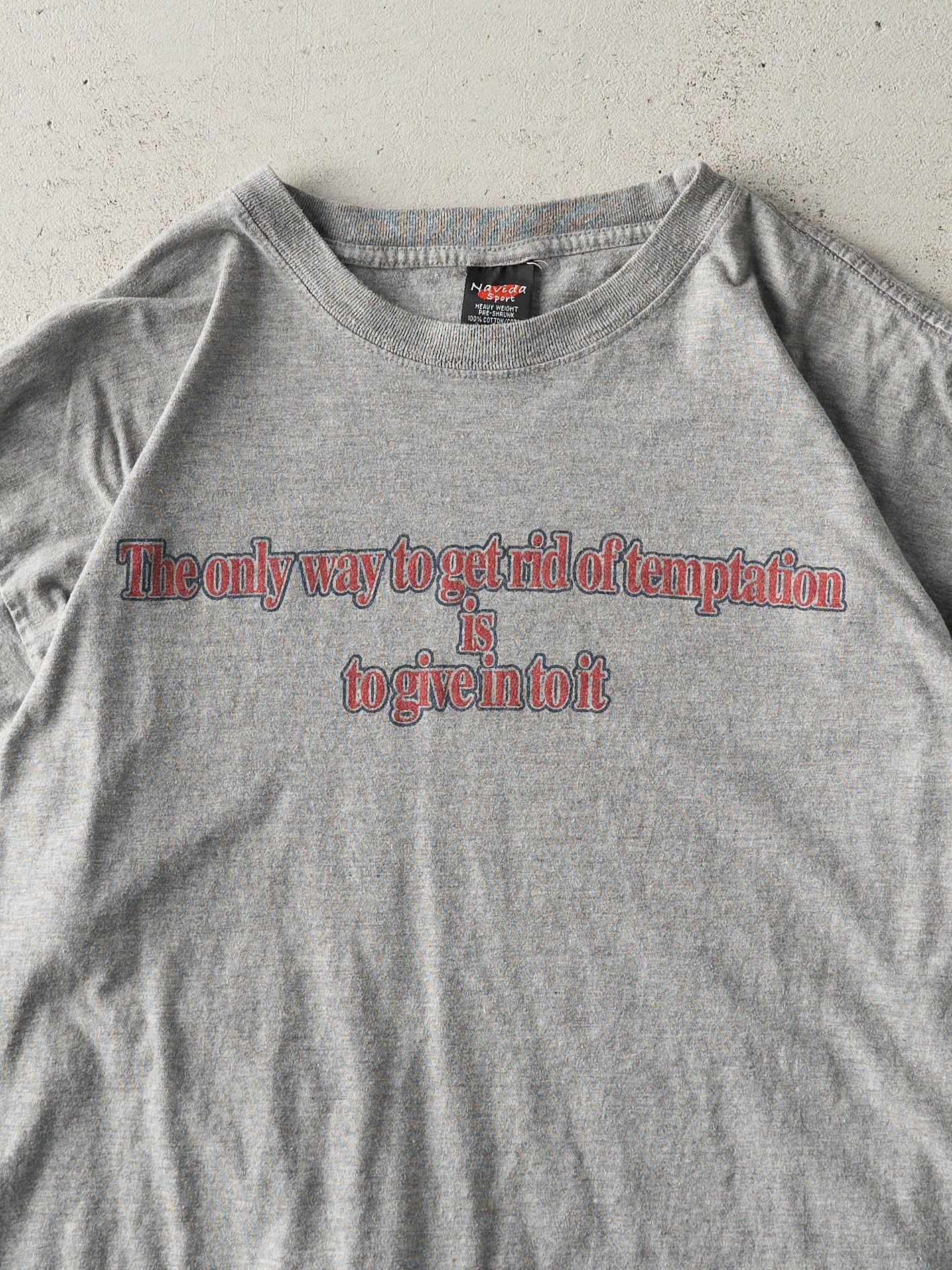 Vintage Y2K Grey Temptation Slogan Tee (L)