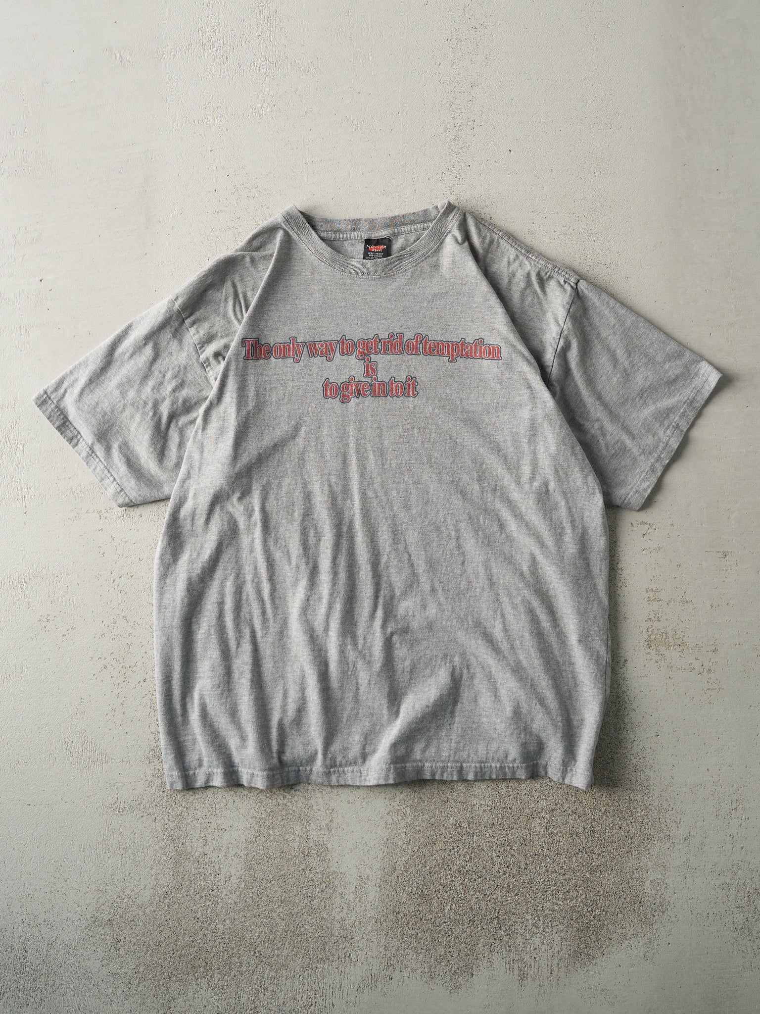 Vintage Y2K Grey Temptation Slogan Tee (L)