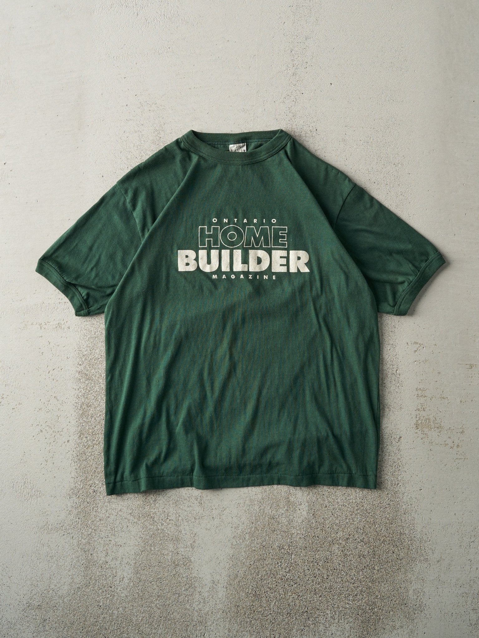 Vintage 80s Forest Green Ontario Home Builder Magazine Ringer Tee (M)