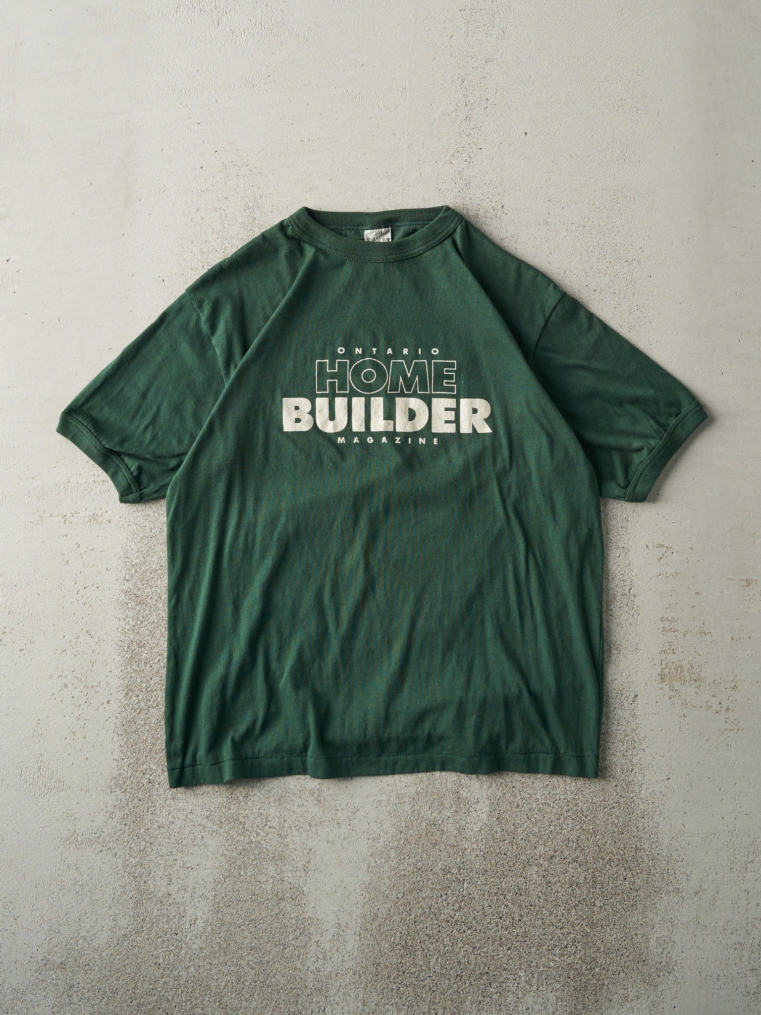 Vintage 80s Forest Green Ontario Home Builder Magazine Ringer Tee (M)