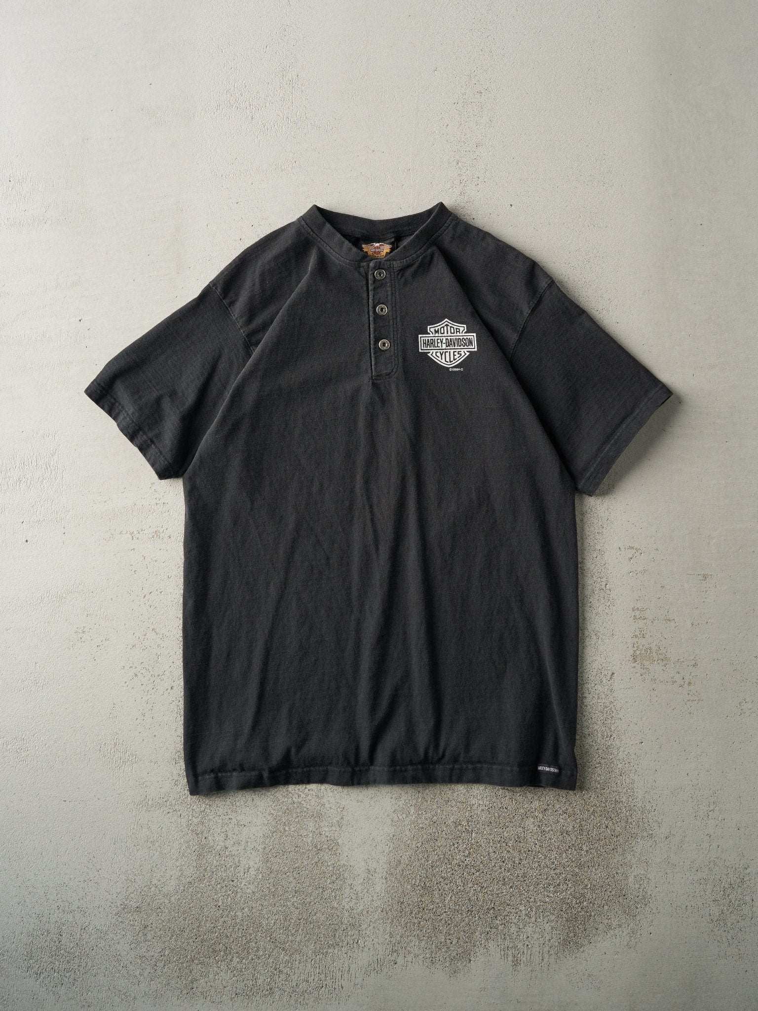 Vintage 99' Black Florida Harley Davidson Quarter Button Long Tee (L/XL)