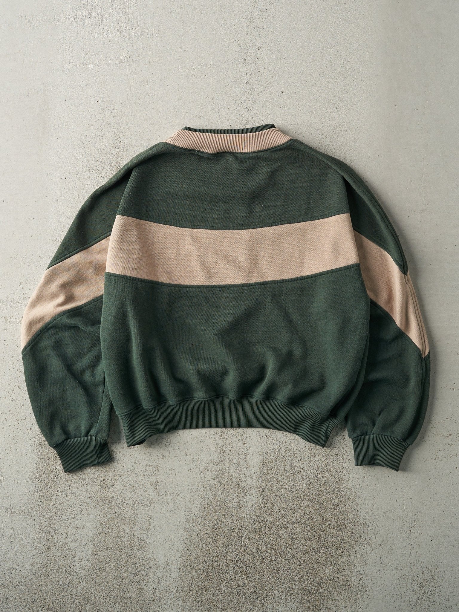 Vintage 80s Forest Green & Beige Expressions Globe Boxy Double Neck Sweater (M/L)