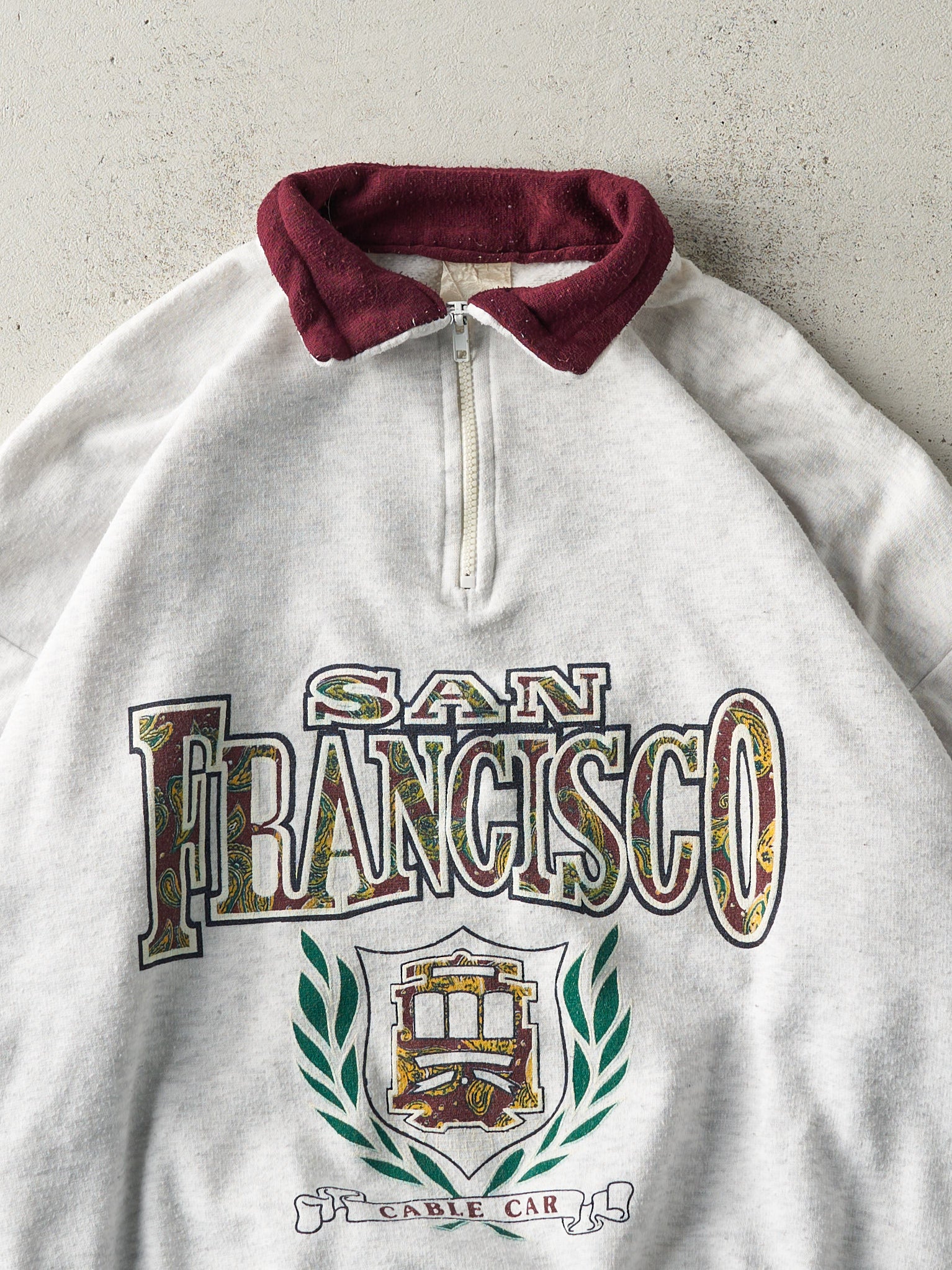 Vintage 80s Heather Grey & Burgundy San Francisco Quarter Zip Sweatshirt (L)