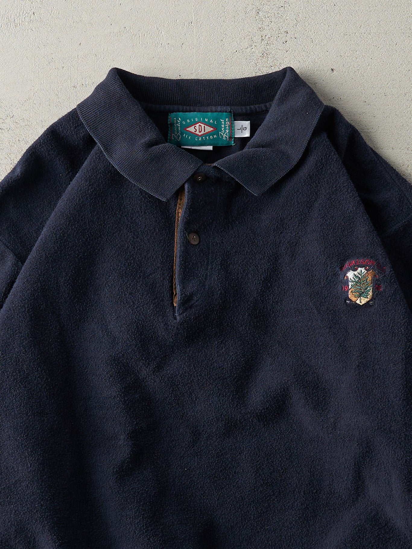 Vintage 90s Navy Blue Inside Out Quarter Button Crewneck (L)