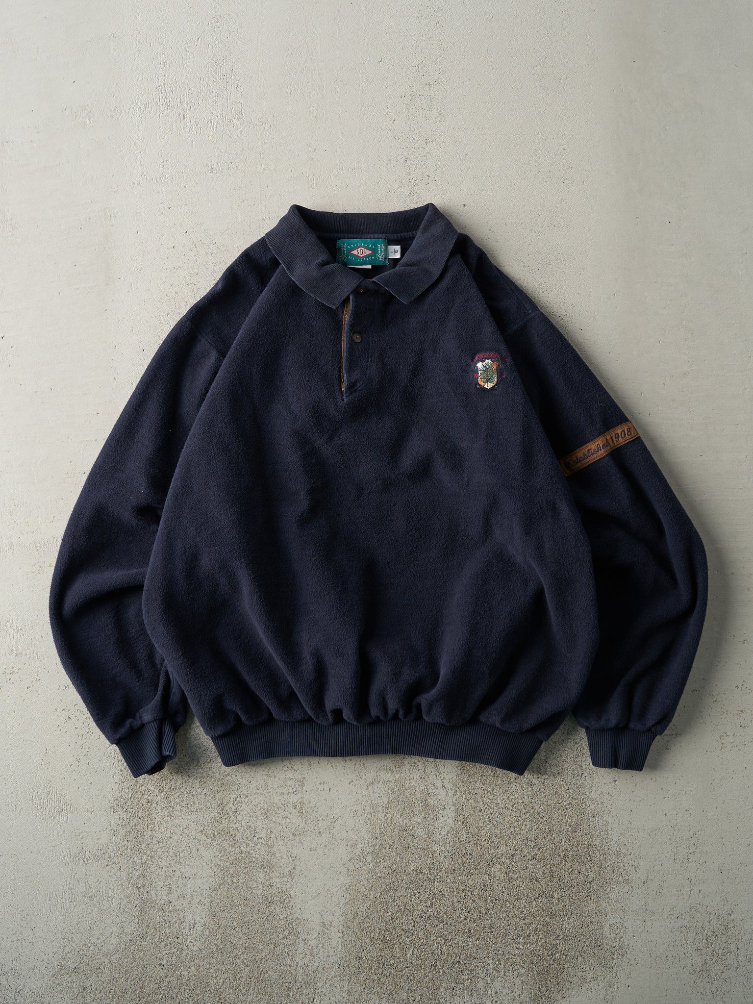 Vintage 90s Navy Blue Inside Out Quarter Button Crewneck (L)