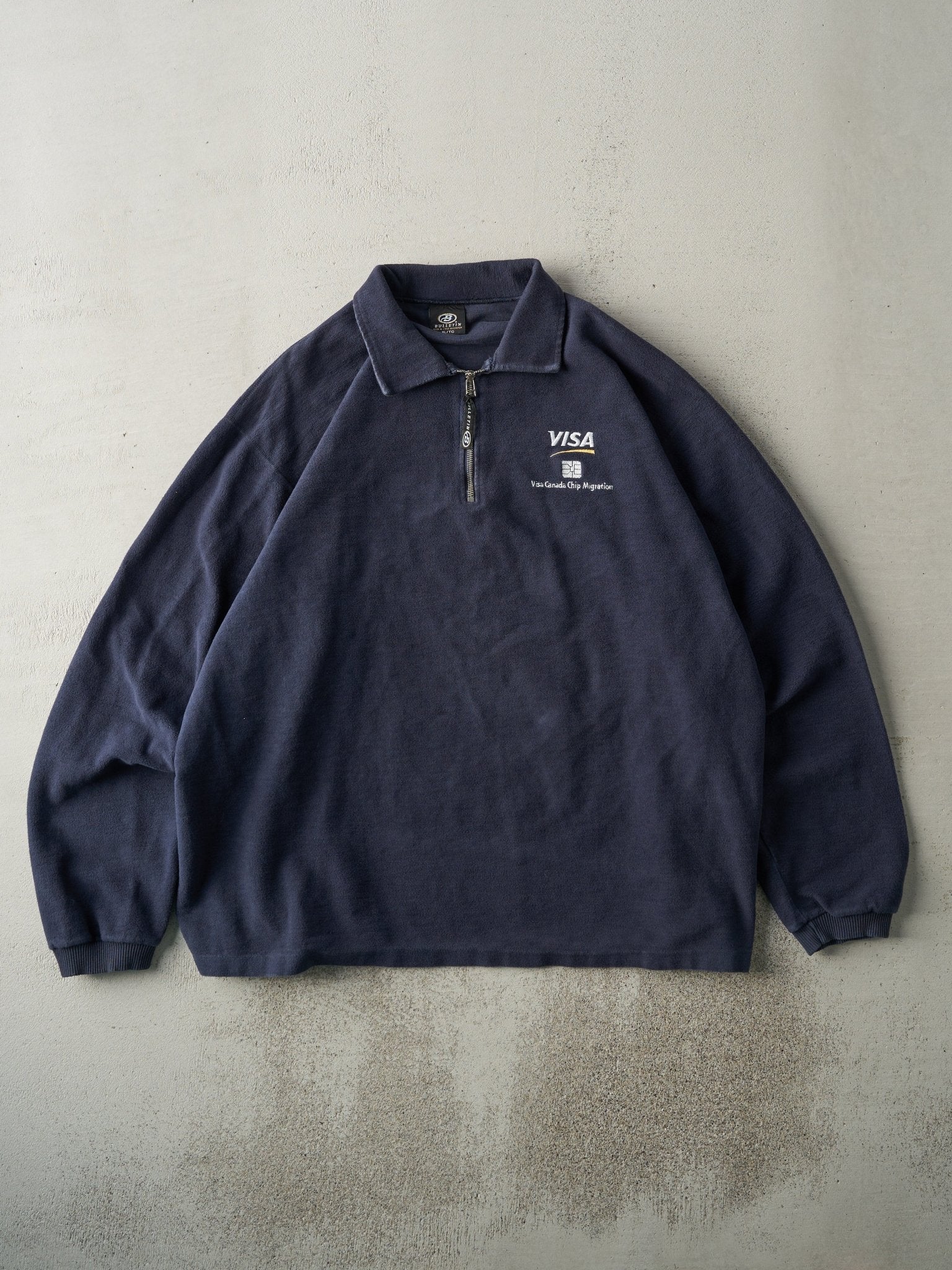 Vintage 90s Navy Blue Visa Inside Out Quarter Zip Crewneck (XL)