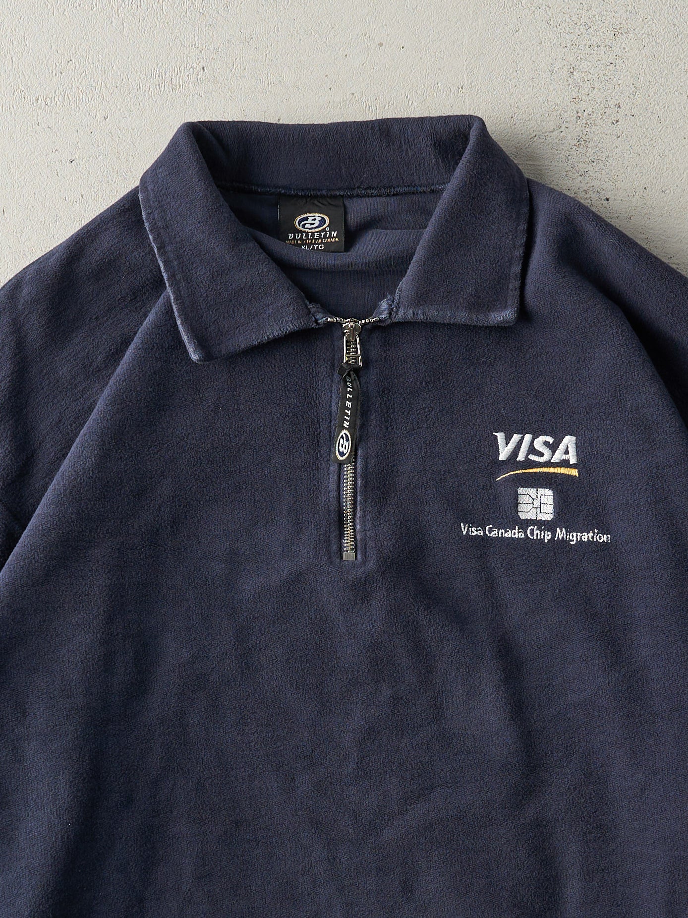 Vintage 90s Navy Blue Visa Inside Out Quarter Zip Crewneck (XL)