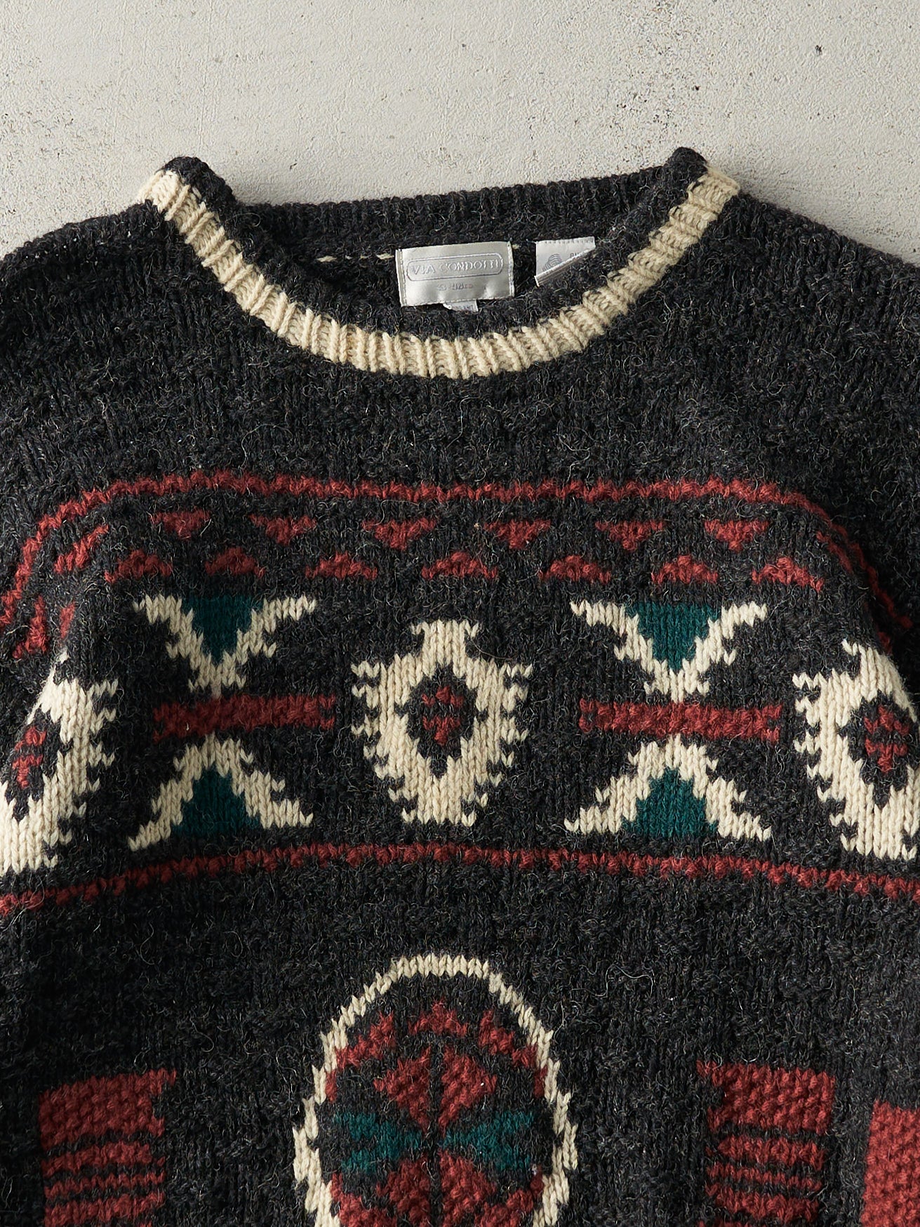 Vintage 90s Black & Red Wool Knit Sweater (M)