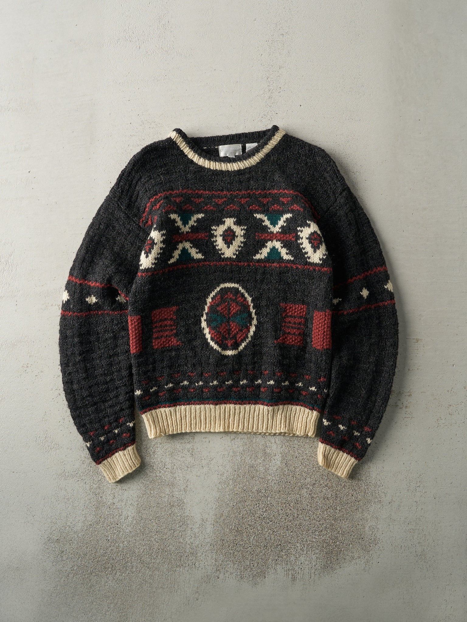 Vintage 90s Black & Red Wool Knit Sweater (M)