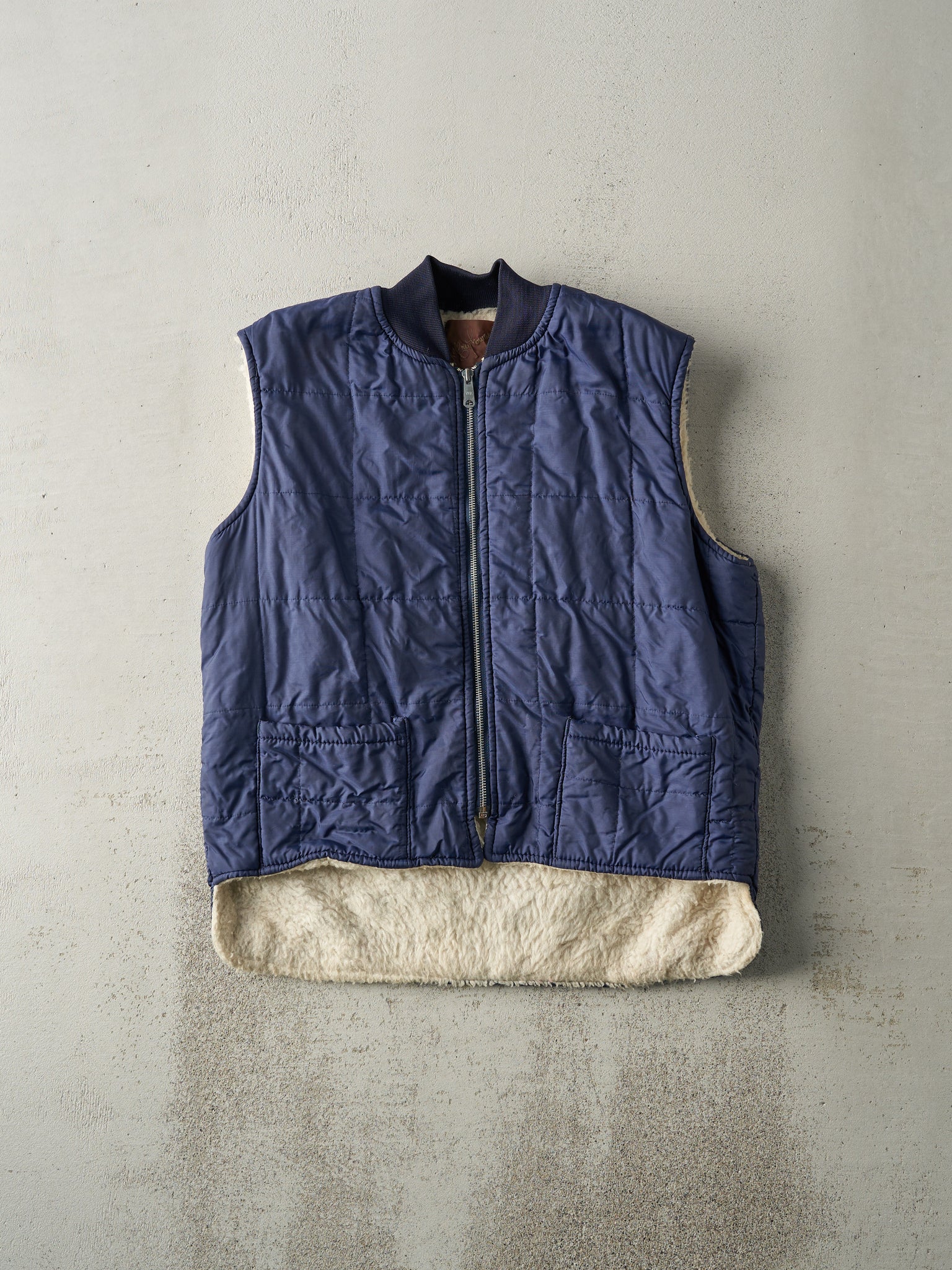 Vintage 80s Navy Blue Sherpa Lined Vest (S)
