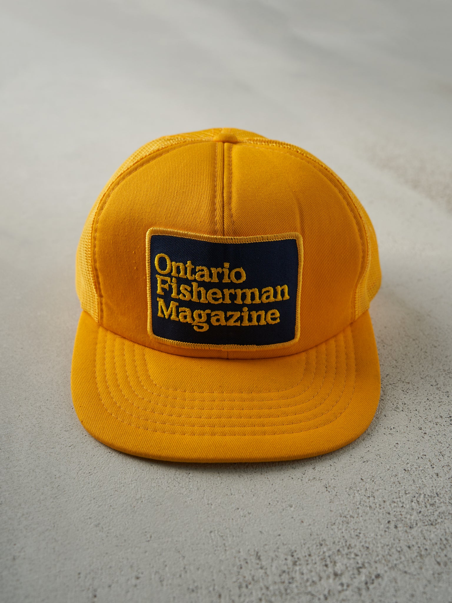 Vintage 80s Yellow Ontario Fisherman Magazine Foam Trucker Hat