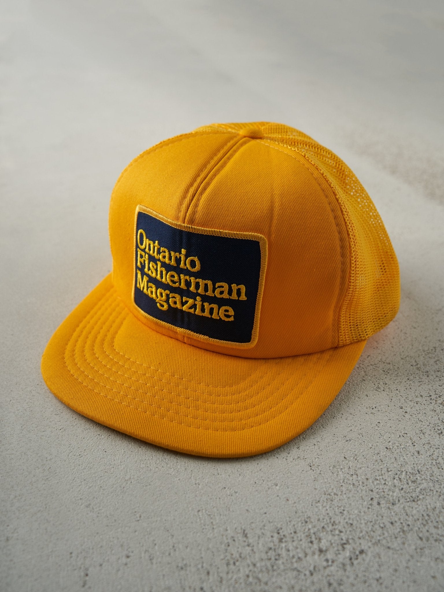 Vintage 80s Yellow Ontario Fisherman Magazine Foam Trucker Hat