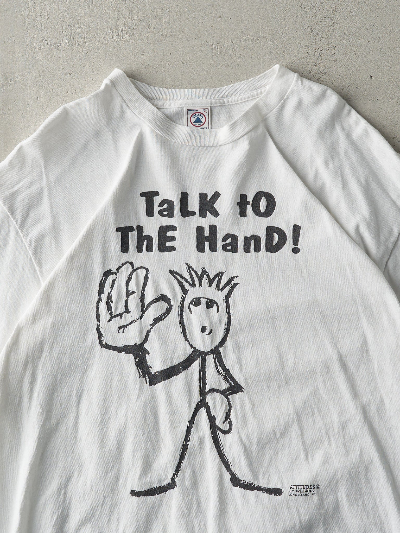 Vintage 90s White "Talk to the Hand!" Tee (L)