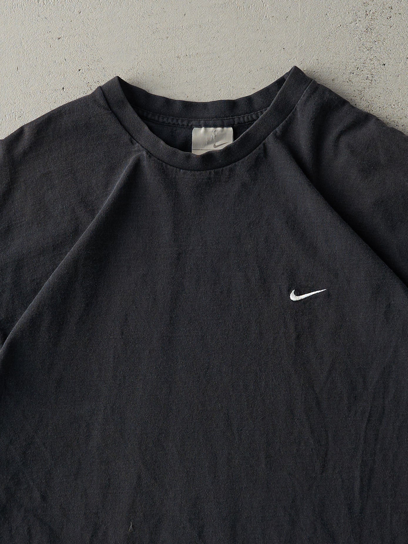 Vintage Y2K Faded Black Embroidered Nike Swoosh Tee (L)