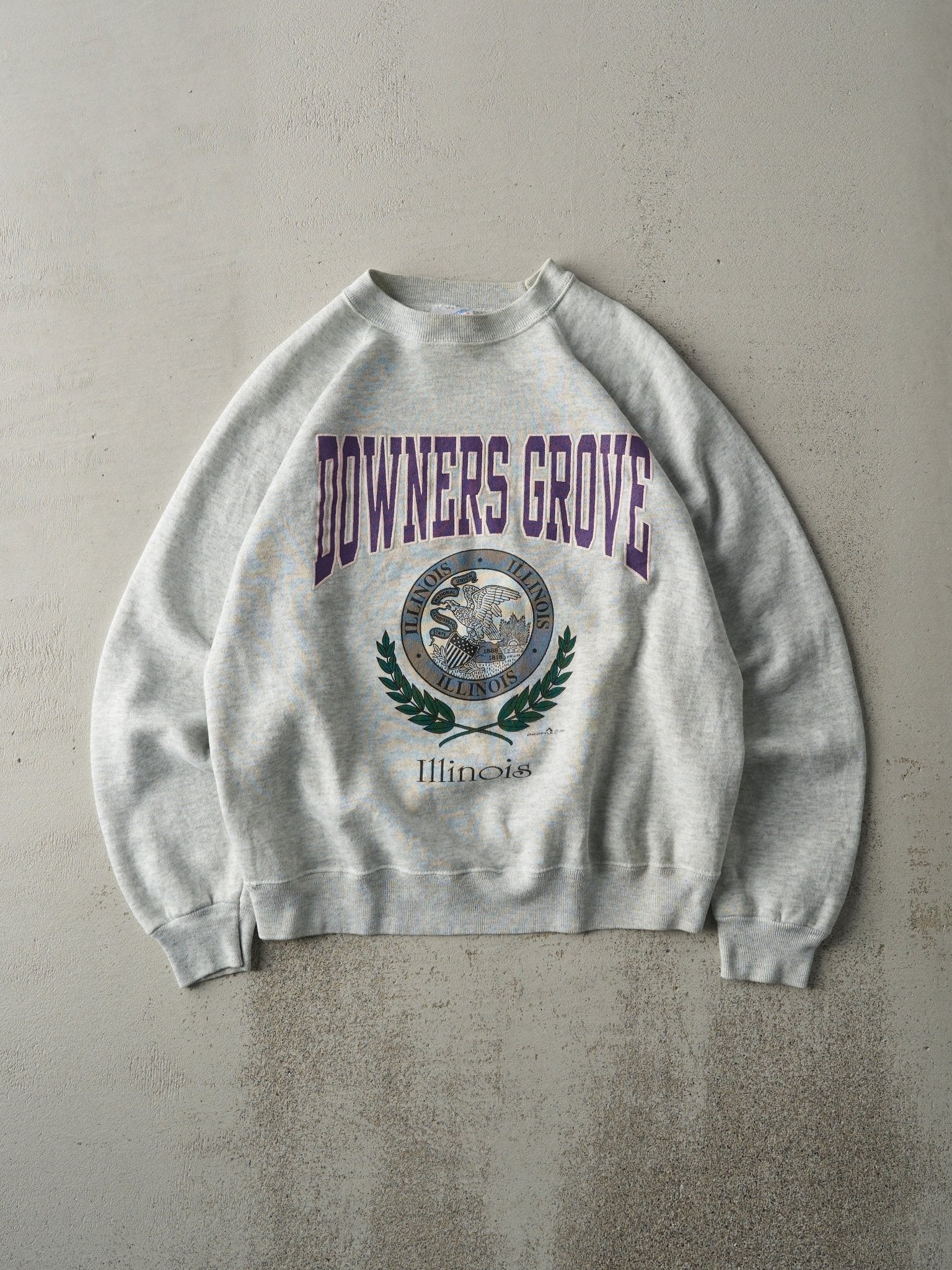 Vintage 92' Heather Grey Downers Grove Illinois Emblem Crewneck (M)