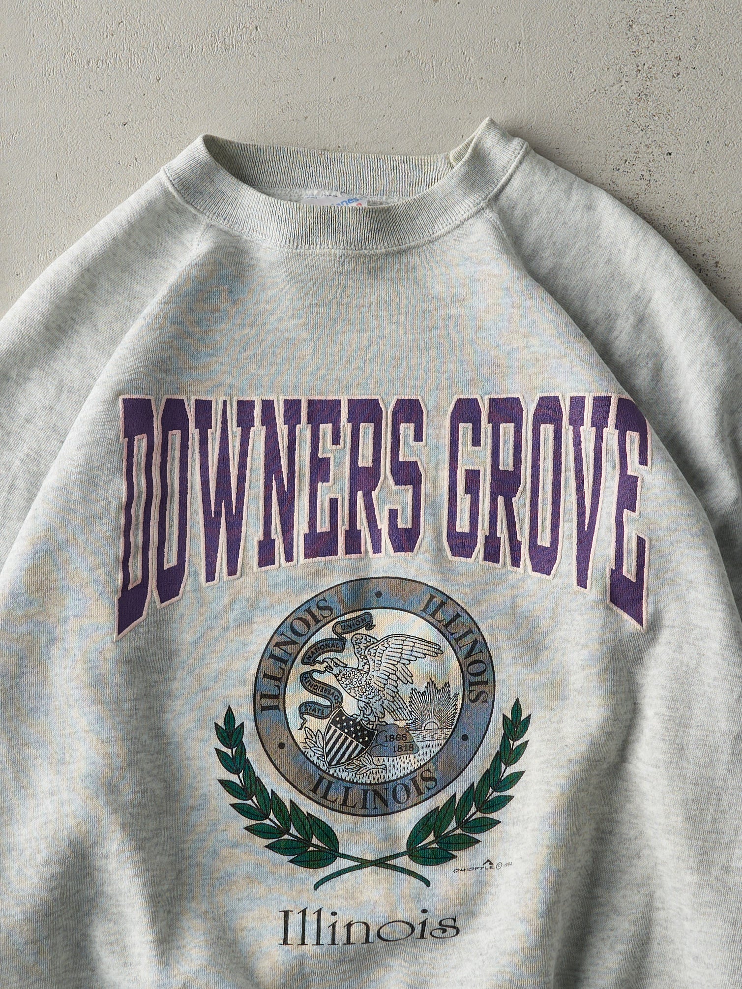 Vintage 92' Heather Grey Downers Grove Illinois Emblem Crewneck (M)