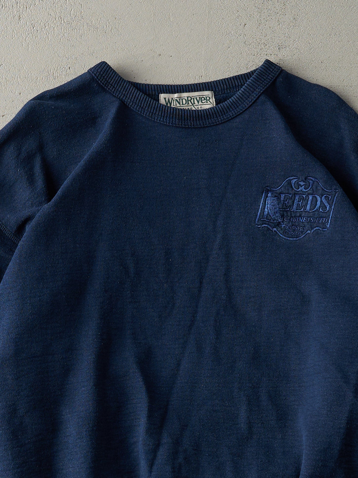 Vintage 90s Navy Blue Embroidered Wind River Crewneck (XL)