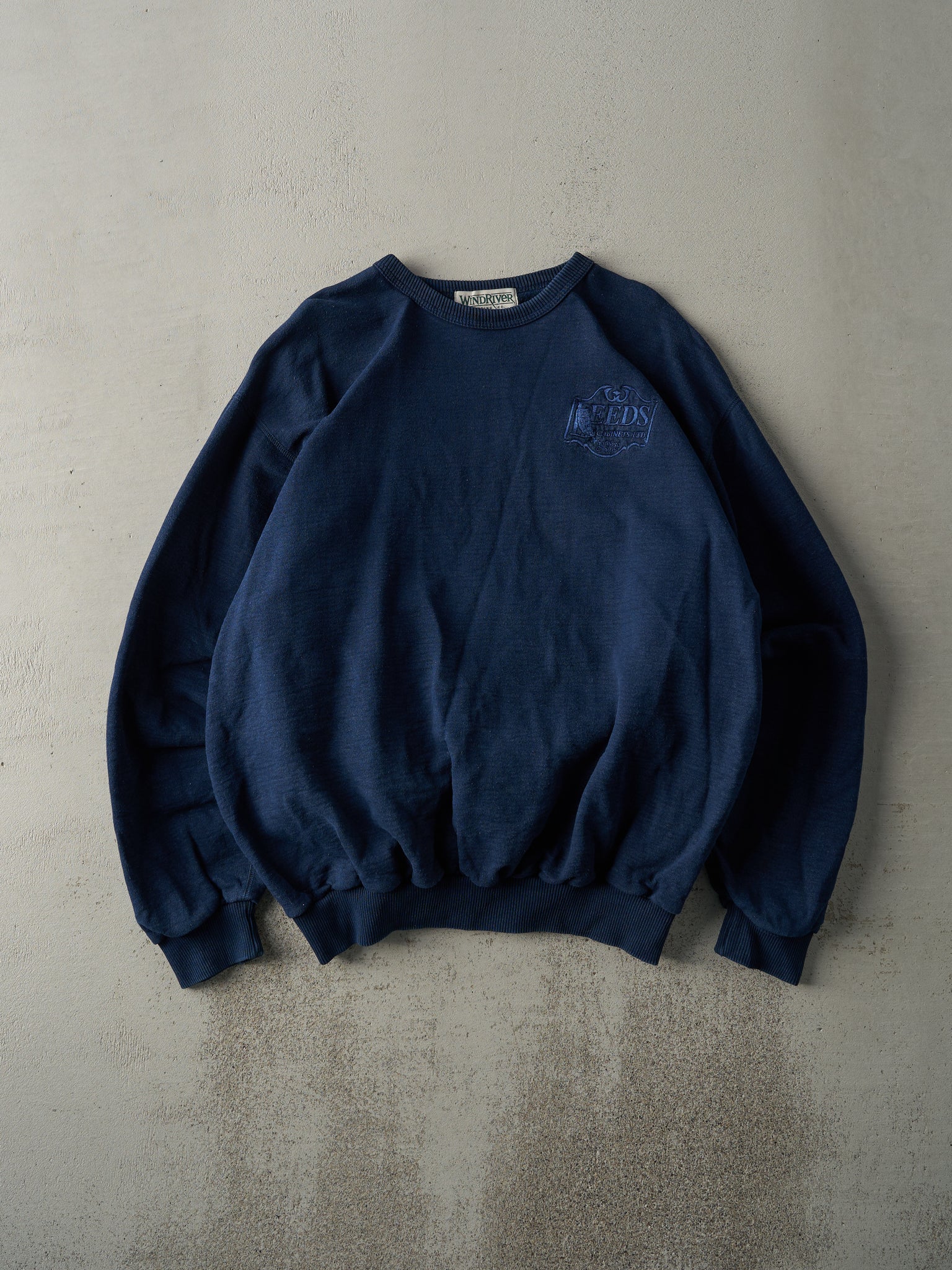 Vintage 90s Navy Blue Embroidered Wind River Crewneck (XL)