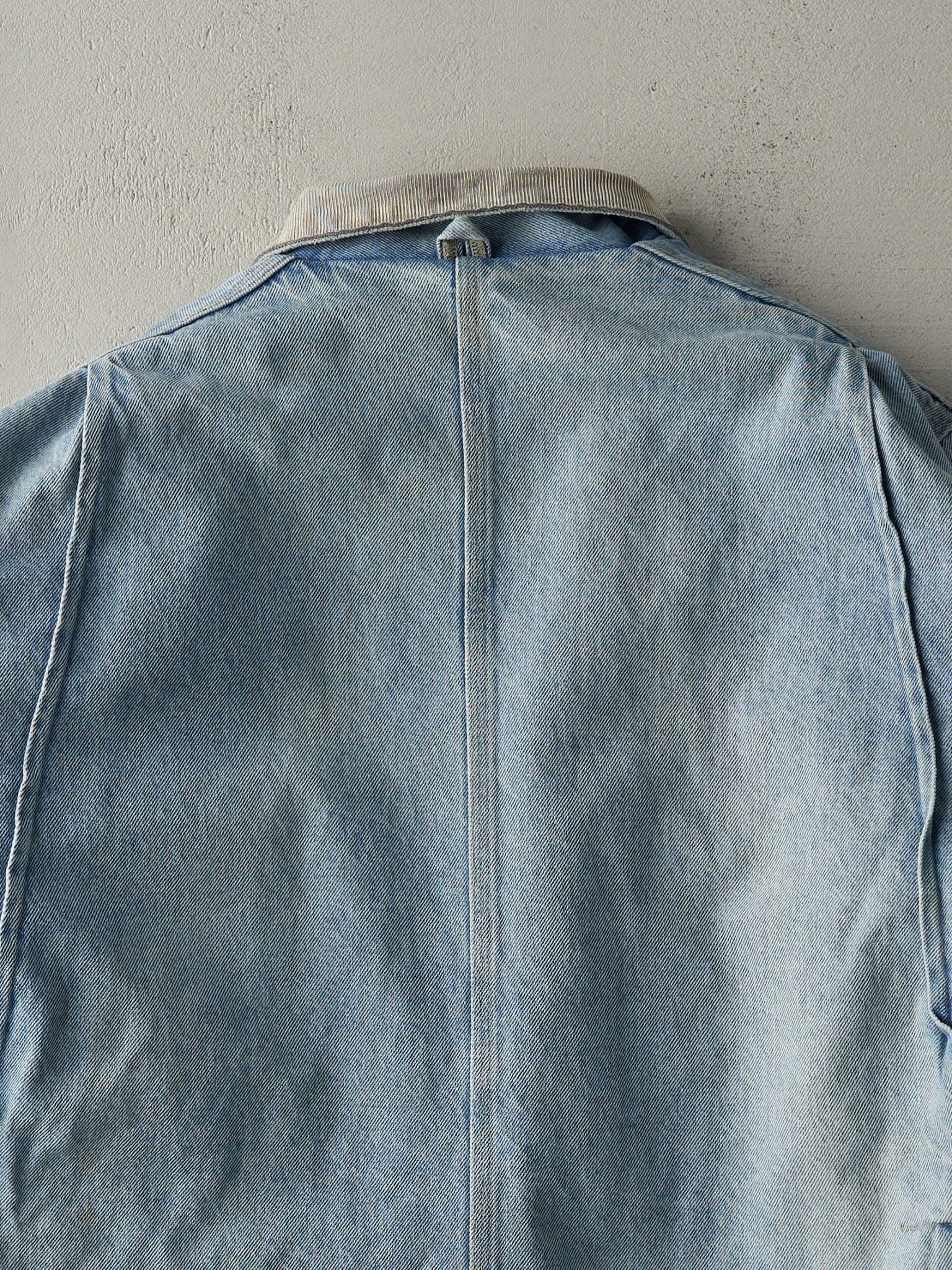 Vintage 90s Light Wash Carhartt Blanket Lined Denim Chore Jacket (XL)