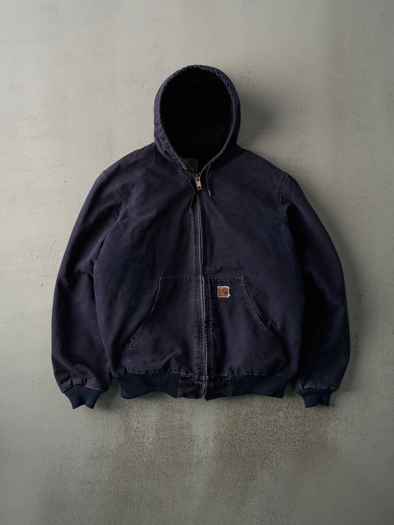 Vintage Y2K Navy Blue Carhartt Hooded Workwear Jacket (L)