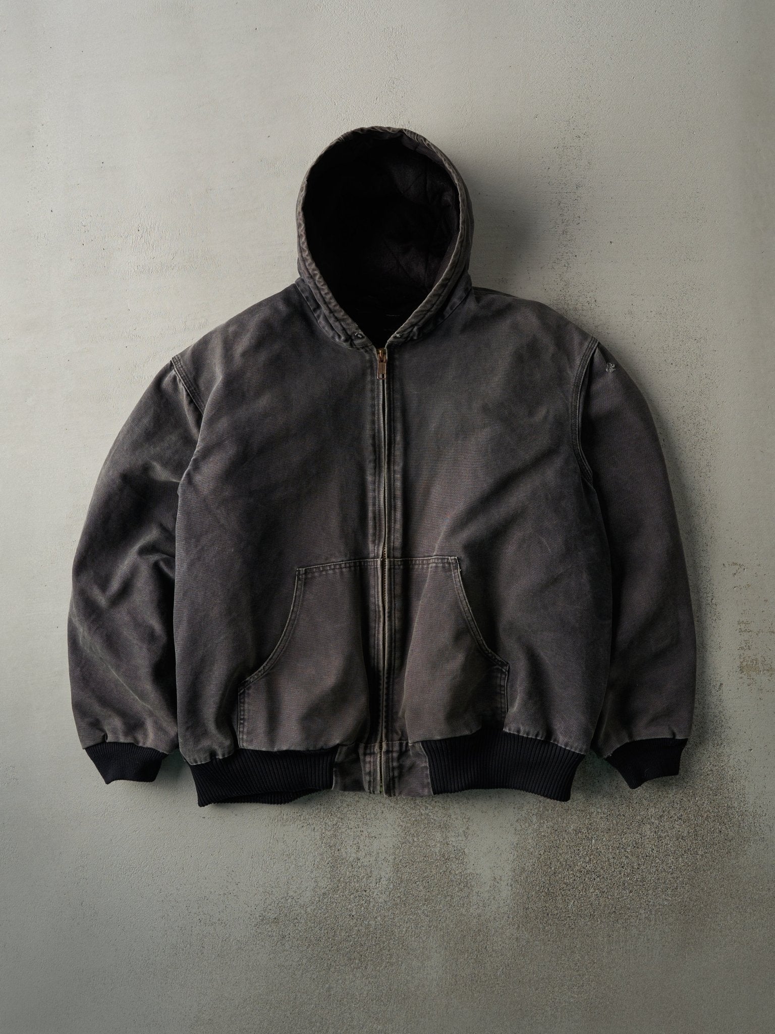 Vintage Y2K Faded Black Carhartt Hooded Work Jacket (XXL)