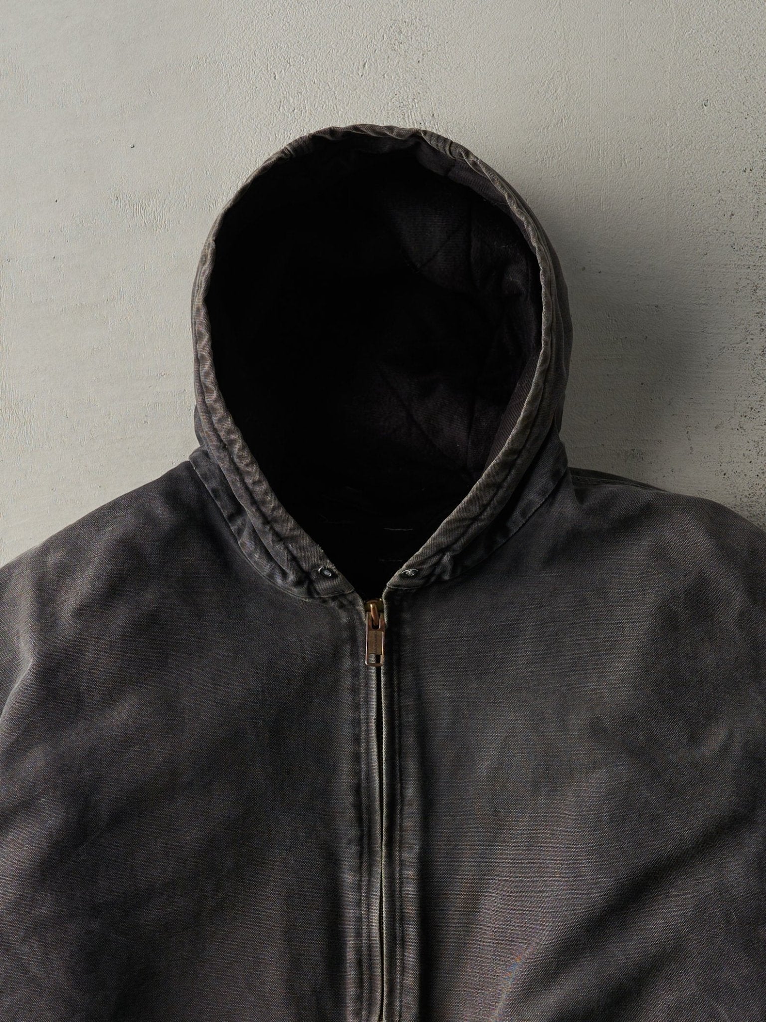 Vintage Y2K Faded Black Carhartt Hooded Work Jacket (XXL)