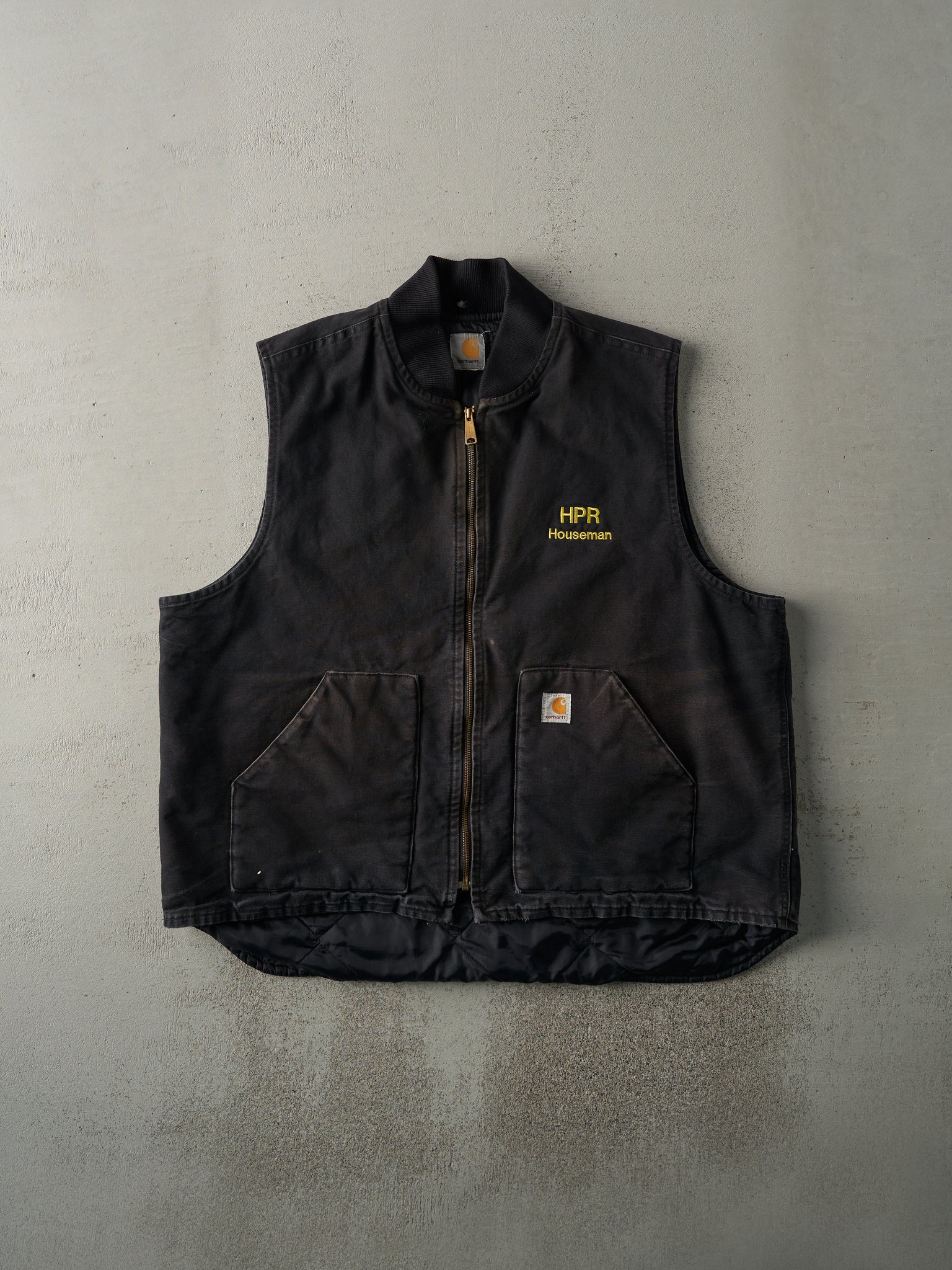 Vintage Y2K Faded Black Embroidered Carhartt Vest (XL)