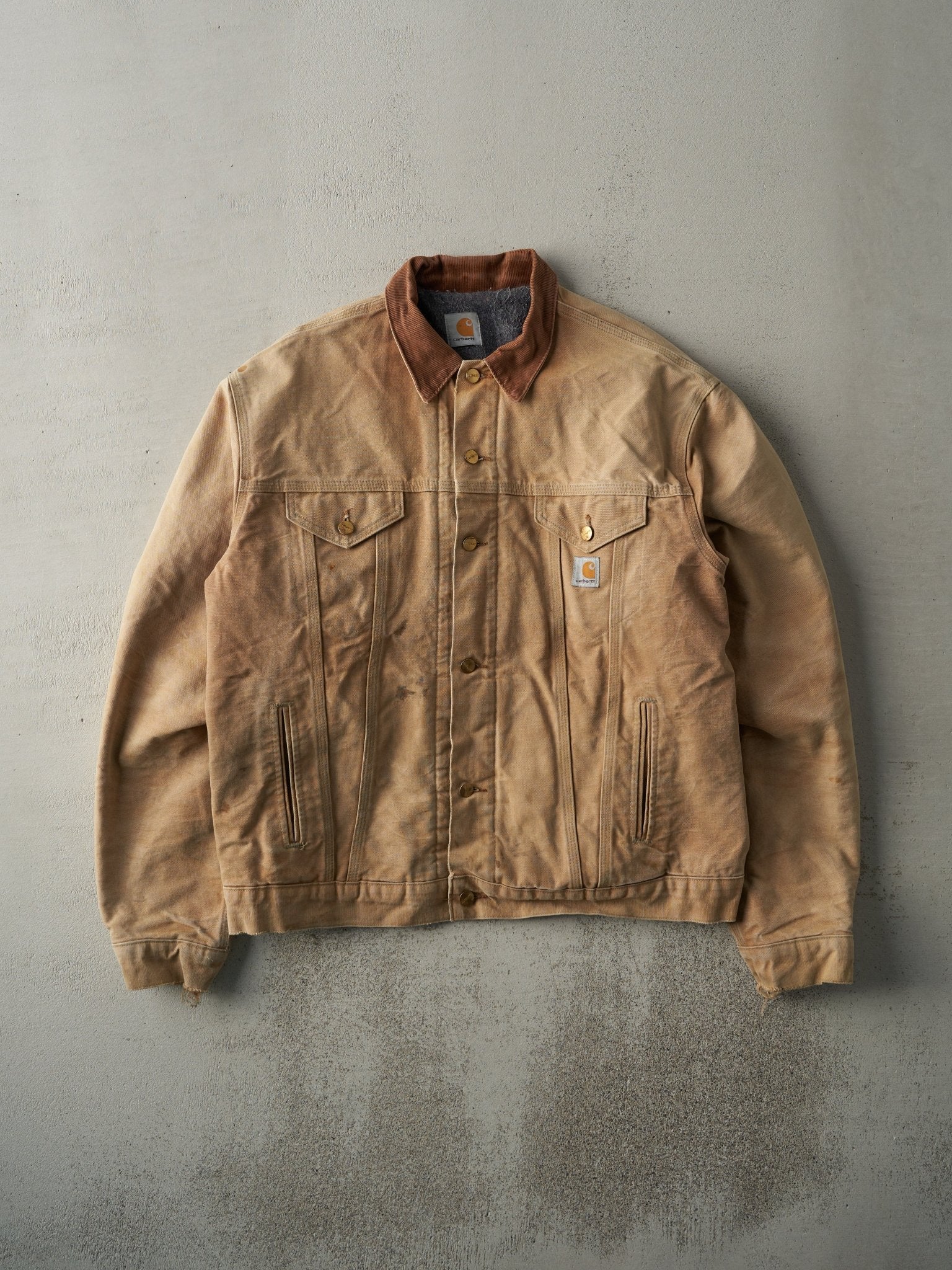 Vintage Y2K Beige Carhartt Blanket Lined Trucker Jacket (L)