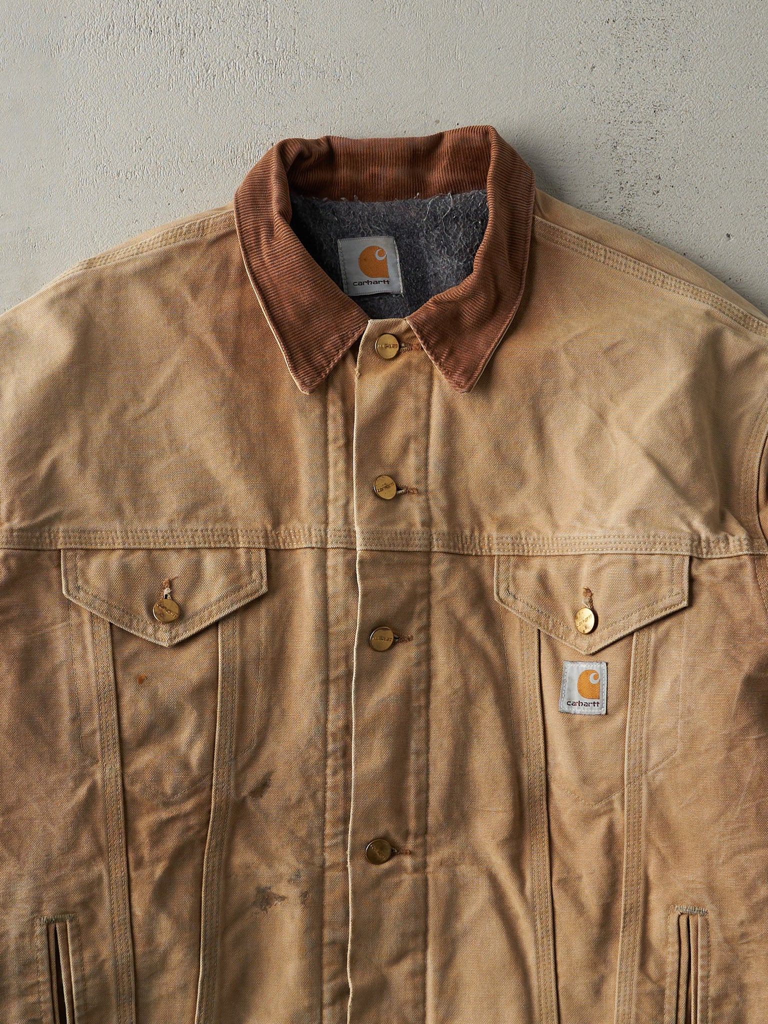 Vintage Y2K Beige Carhartt Blanket Lined Trucker Jacket (L)