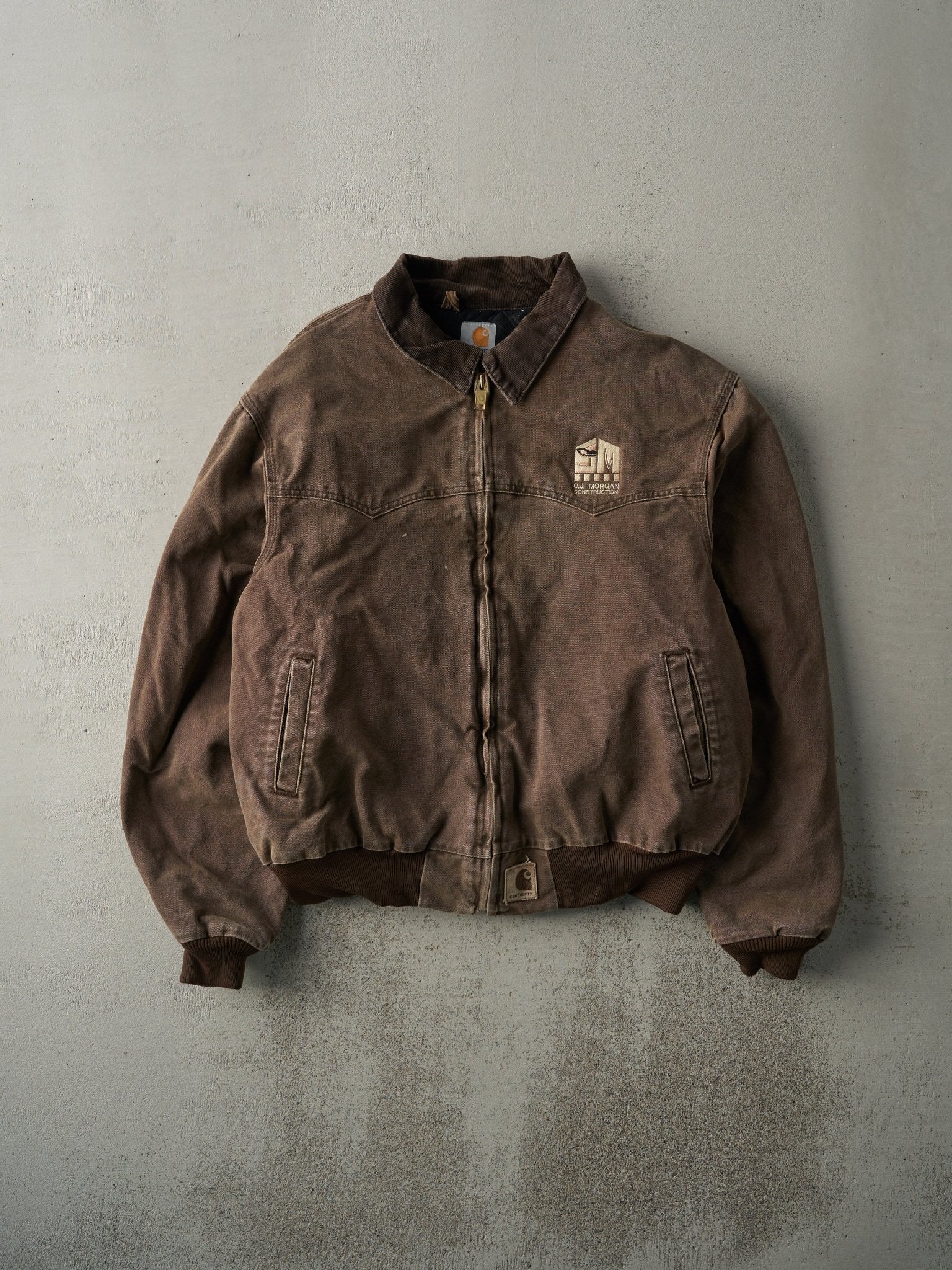 Vintage 90s Washed Brown Embroidered Carhartt Santa Fe Jacket (XL)