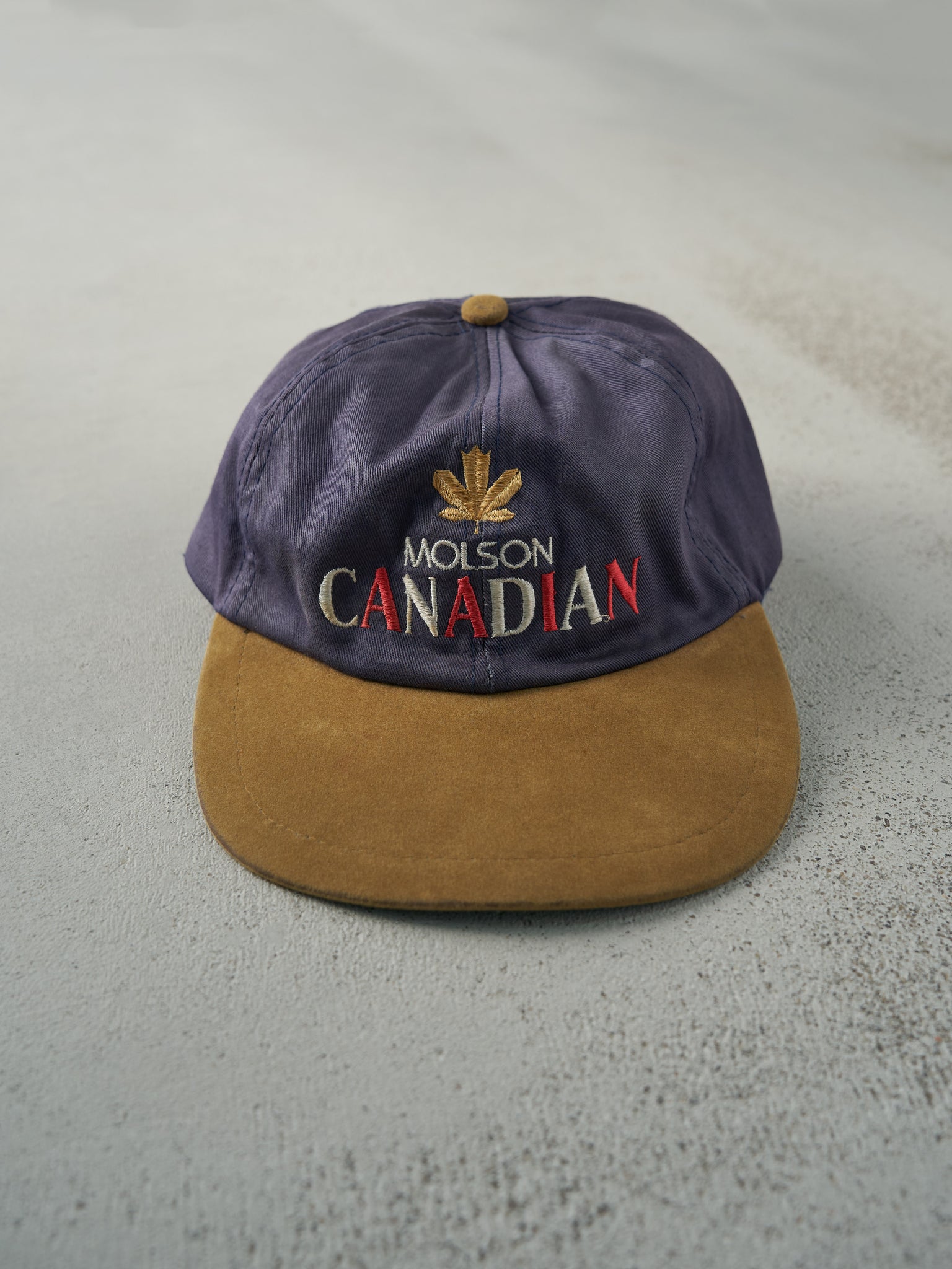 Vintage 90s Blue Molson Canadian Leather Strap Back Hat