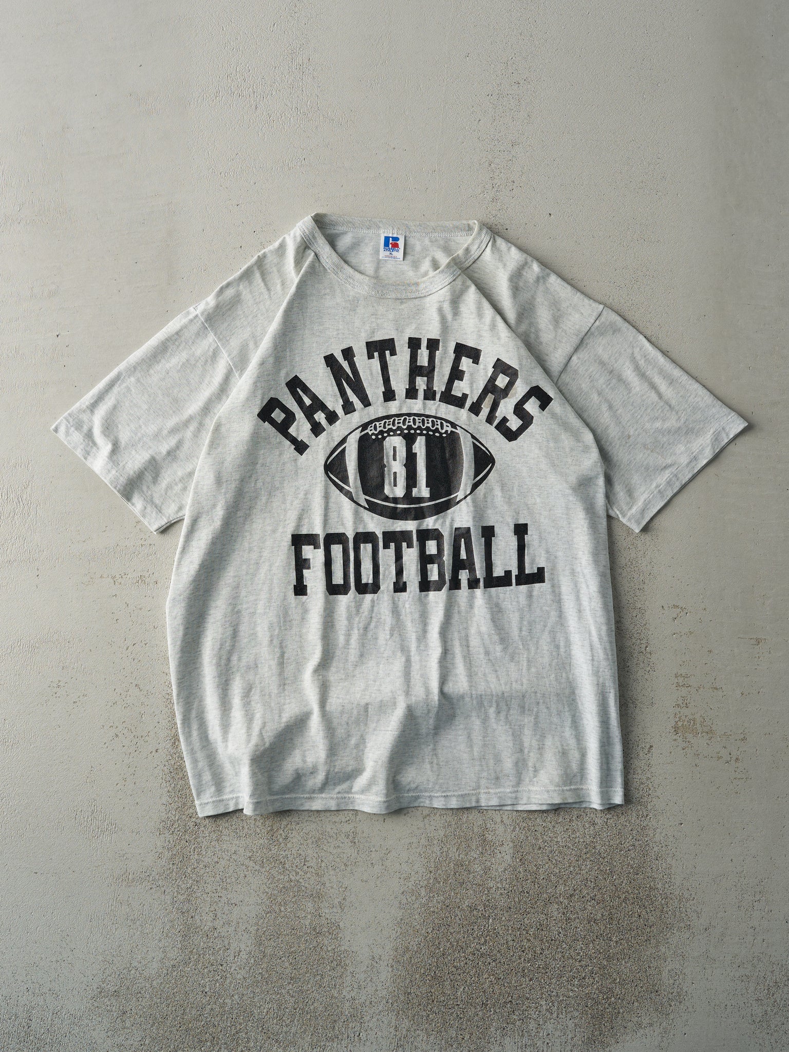 Vintage 90s Heather Grey Panthers Football Russell Athletic Tee (L)