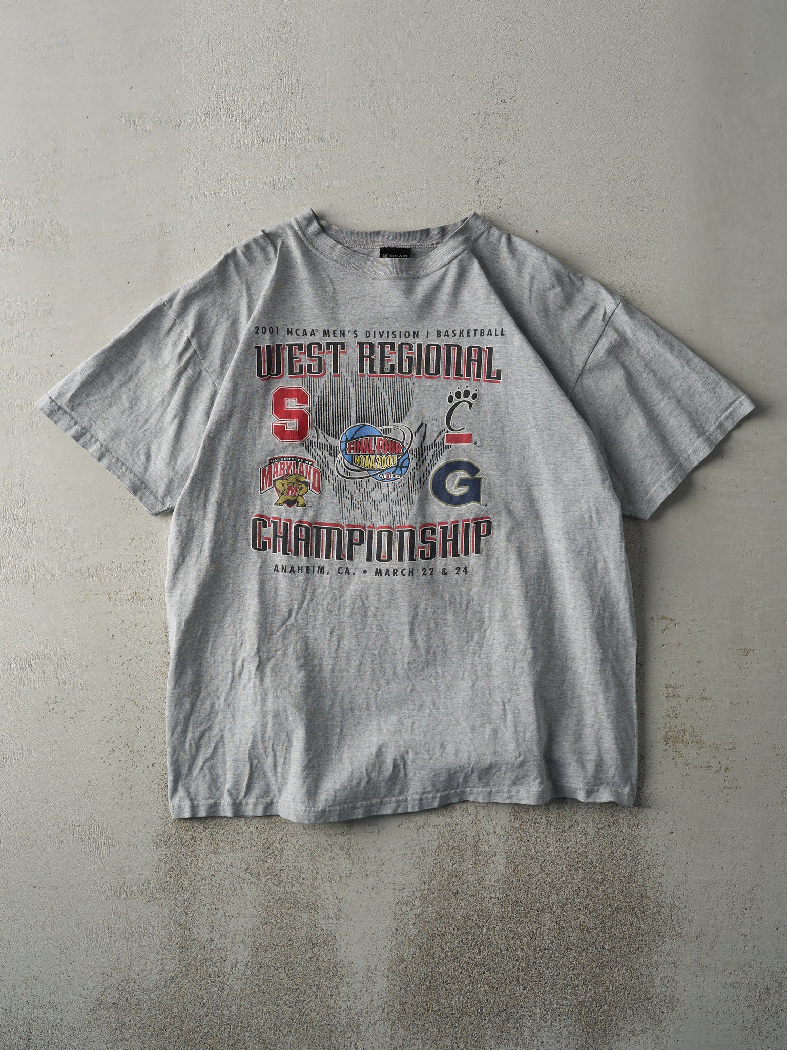 Vintage 01' Grey NCAA Mens Basketball Final 4 Tee (L)